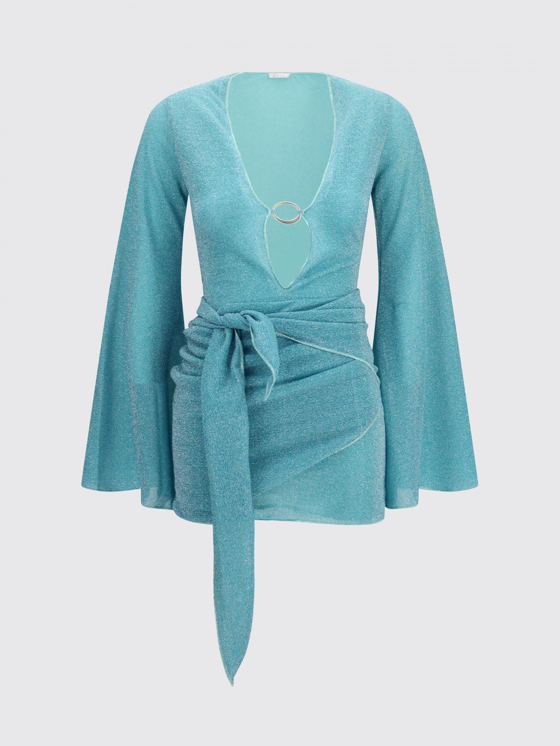 OSÉREE ABITO: Mini abito a portafoglio Lumiere Oséree in jersey di lurex con scollo a V, Mare - Img 2