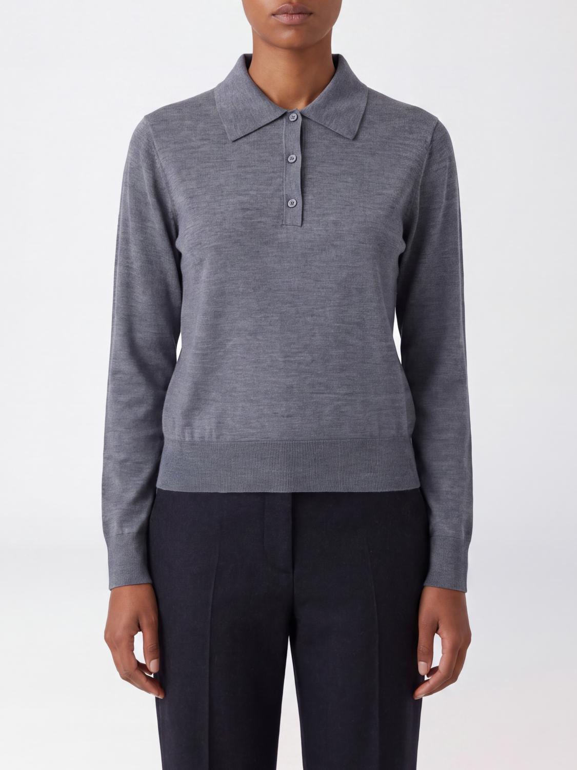 LOULOU DE SAISON POLO: Langärmeliges 3-Knopf-Poloshirt von Loulou De Saison aus reinem Kaschmir, Charcoal - Img 1