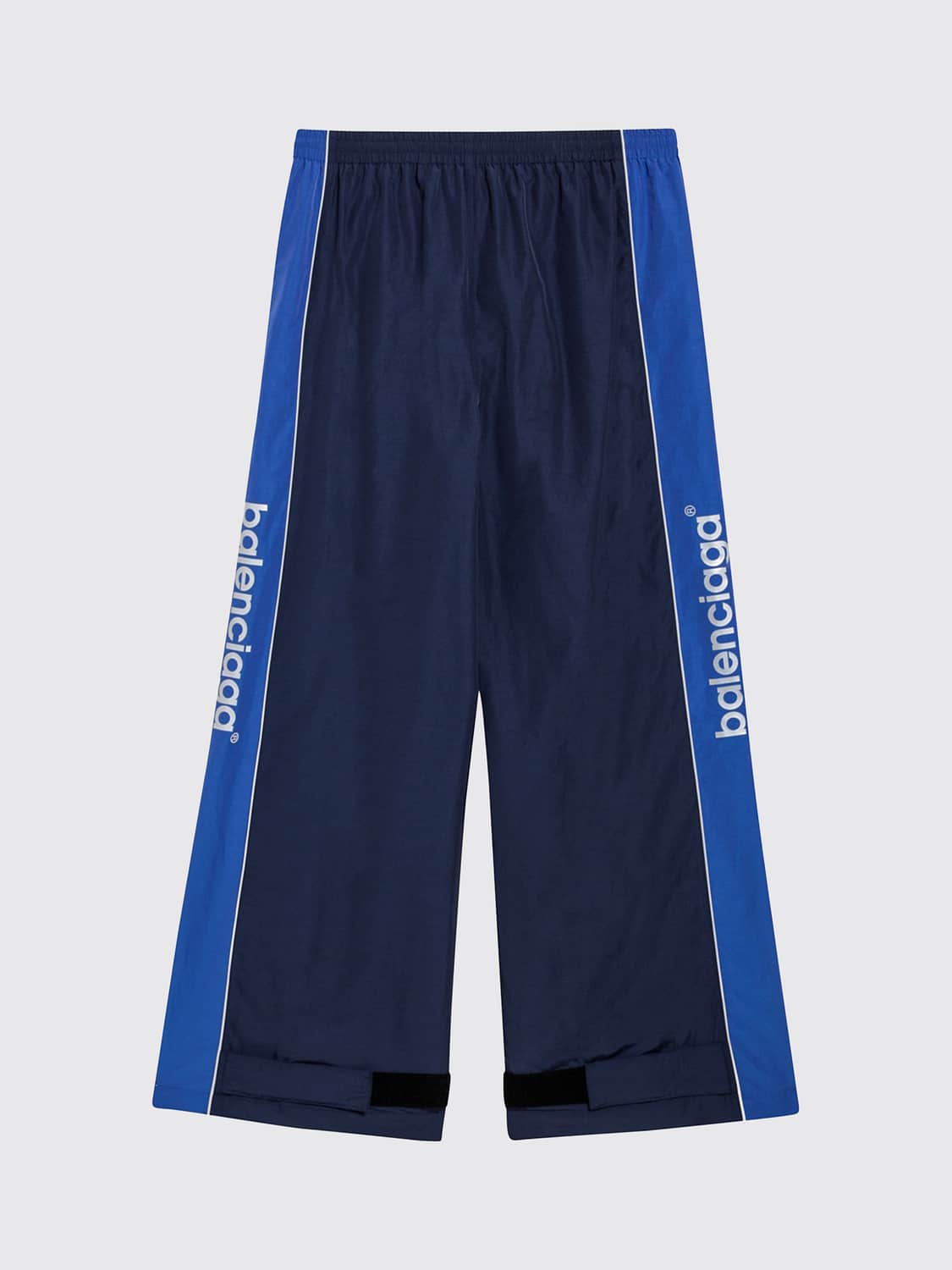 BALENCIAGA PANTALONES: Pantalón de pernera ancha Balenciaga de tejido técnico con cintura elástica, Azul Marino - Img 3
