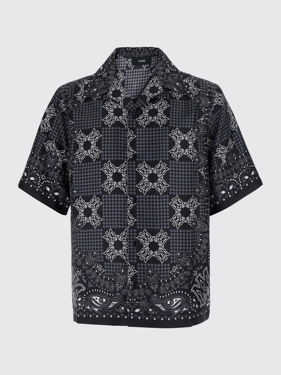 AMIRI CAMICIA: Camicia Amiri a maniche corte in seta con stampa Paisley e collo cubano, Nero - Img 2