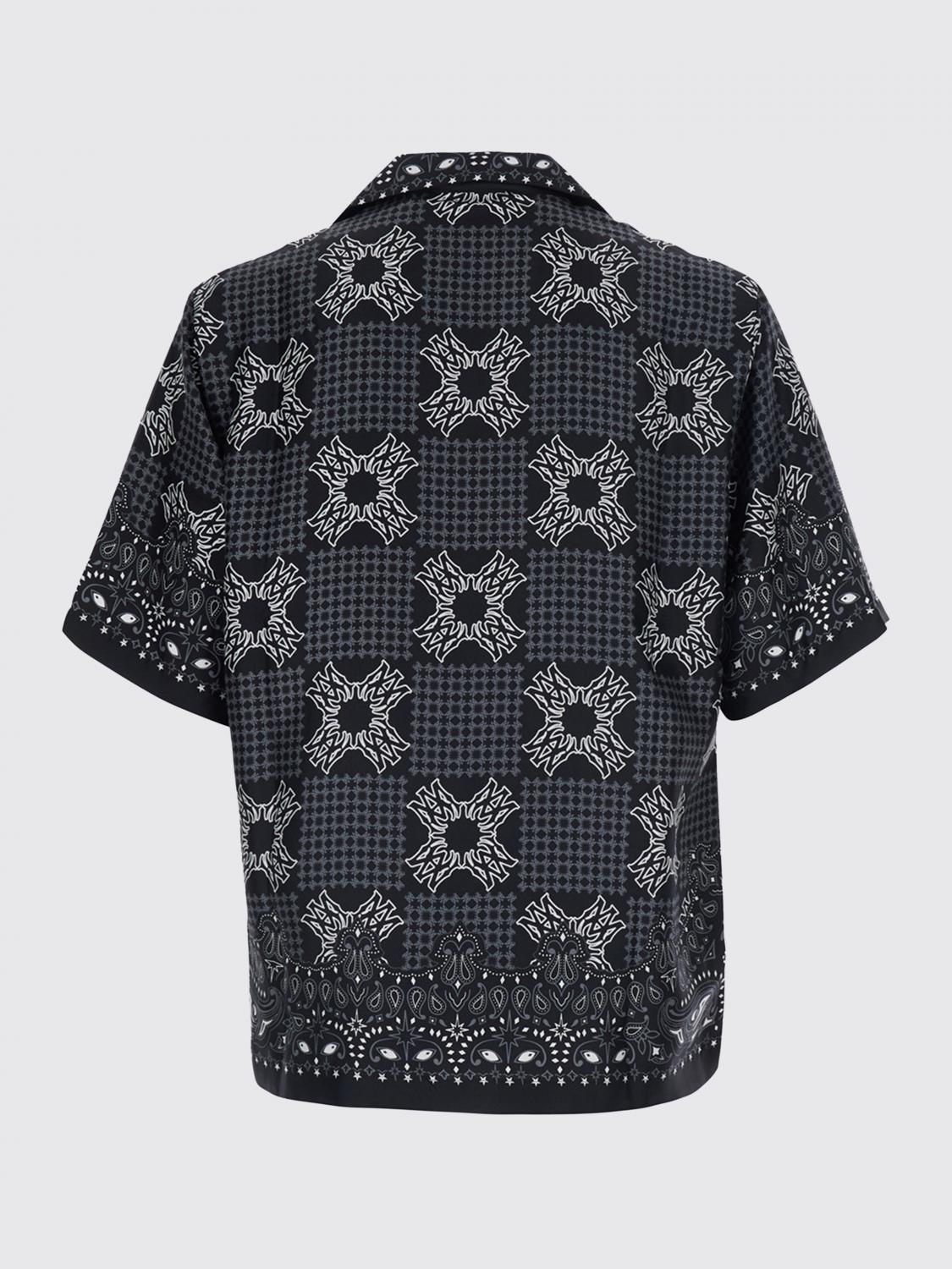 AMIRI CAMICIA: Camicia Amiri a maniche corte in seta con stampa Paisley e collo cubano, Nero - Img 3