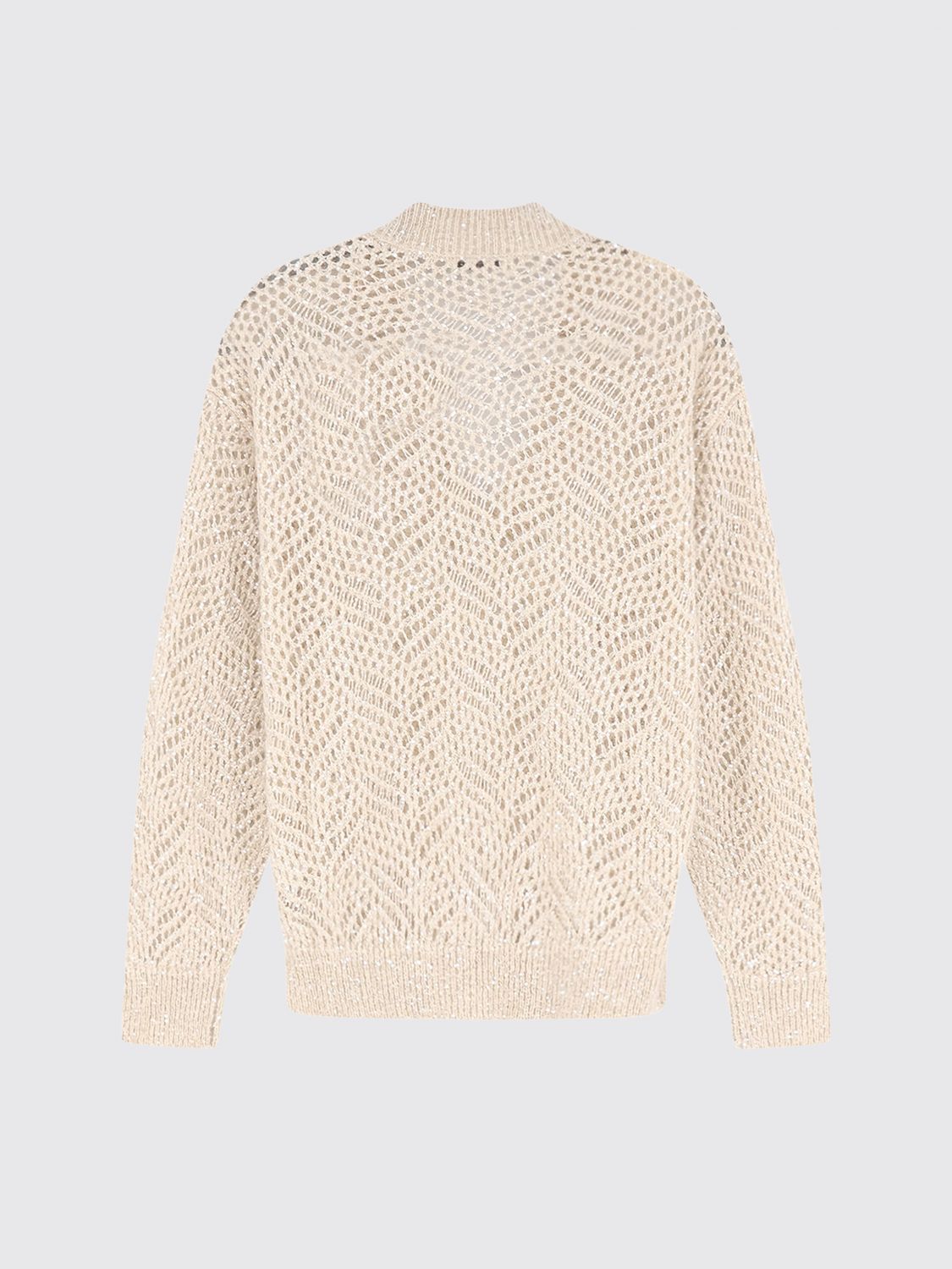 BRUNELLO CUCINELLI MAGLIA: Maglia a V Brunello Cucinelli relaxed fit in 100% cashmere traforato con paillettes, Avorio - Img 3