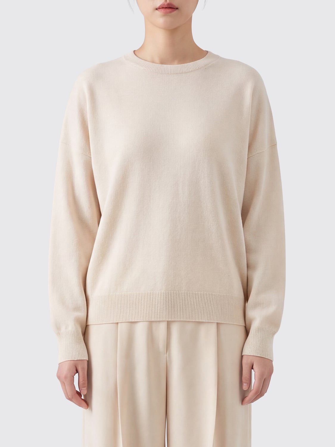 BRUNELLO CUCINELLI PULL: Pull à col rond Brunello Cucinelli en pur cachemire avec épaules tombantes, Beurre - Img 1