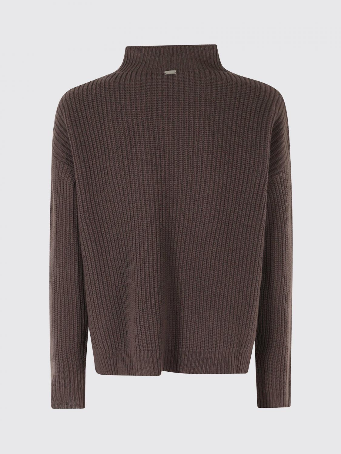 HERNO JERSEY: Jersey de cuello alto Herno de pura lana con hombros caídos y cuello embudo, Marrón - Img 3