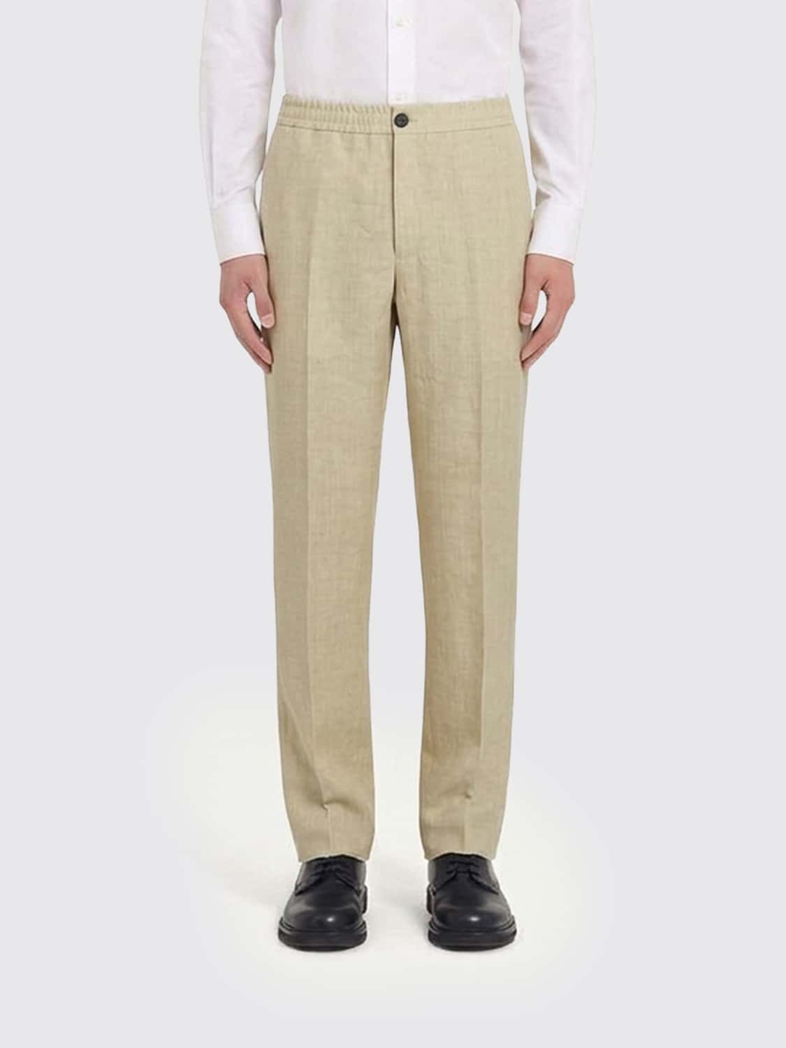 FERRAGAMO PANTS: Straight-Leg Chino Trousers Ferragamo in Pure Linen with Belt Loops, Beige - Img 1