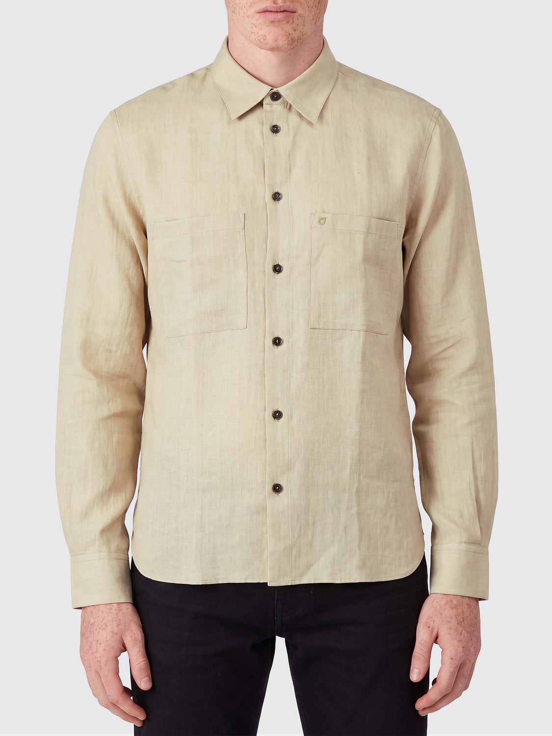 FERRAGAMO SHIRT: Ferragamo Slim Fit Pure Linen Shirt with French Collar and Patch Pocket, Beige - Img 1