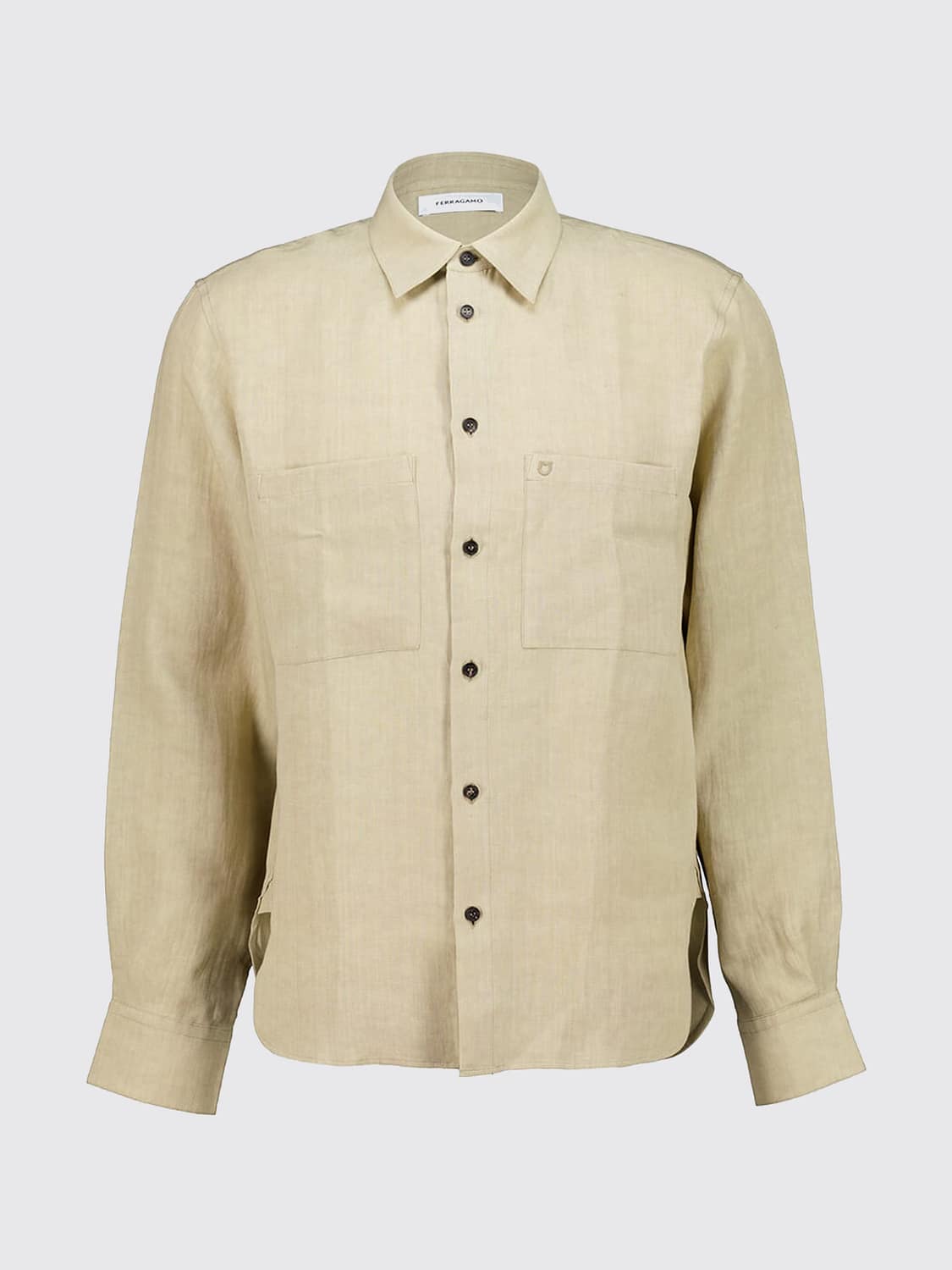 FERRAGAMO SHIRT: Ferragamo Slim Fit Pure Linen Shirt with French Collar and Patch Pocket, Beige - Img 2
