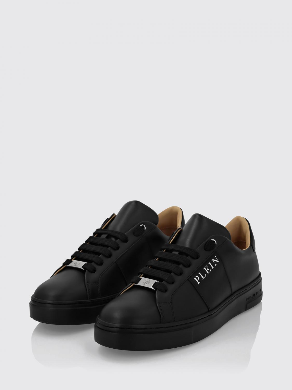 PHILIPP PLEIN SNEAKERS: Sneakers basse Philipp Plein in pelle liscia con logo stampato a contrasto, Nero - Img 2