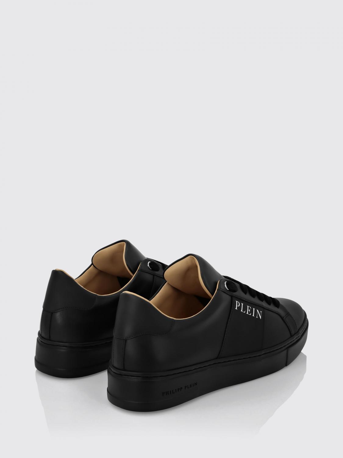 PHILIPP PLEIN SNEAKERS: Sneakers basse Philipp Plein in pelle liscia con logo stampato a contrasto, Nero - Img 3