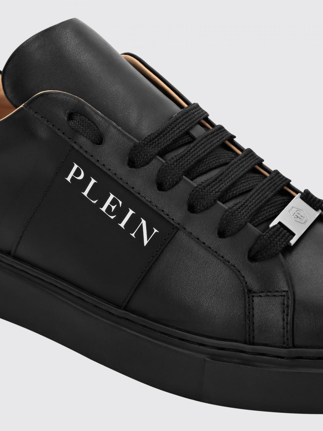 PHILIPP PLEIN SNEAKERS: Sneakers basse Philipp Plein in pelle liscia con logo stampato a contrasto, Nero - Img 4