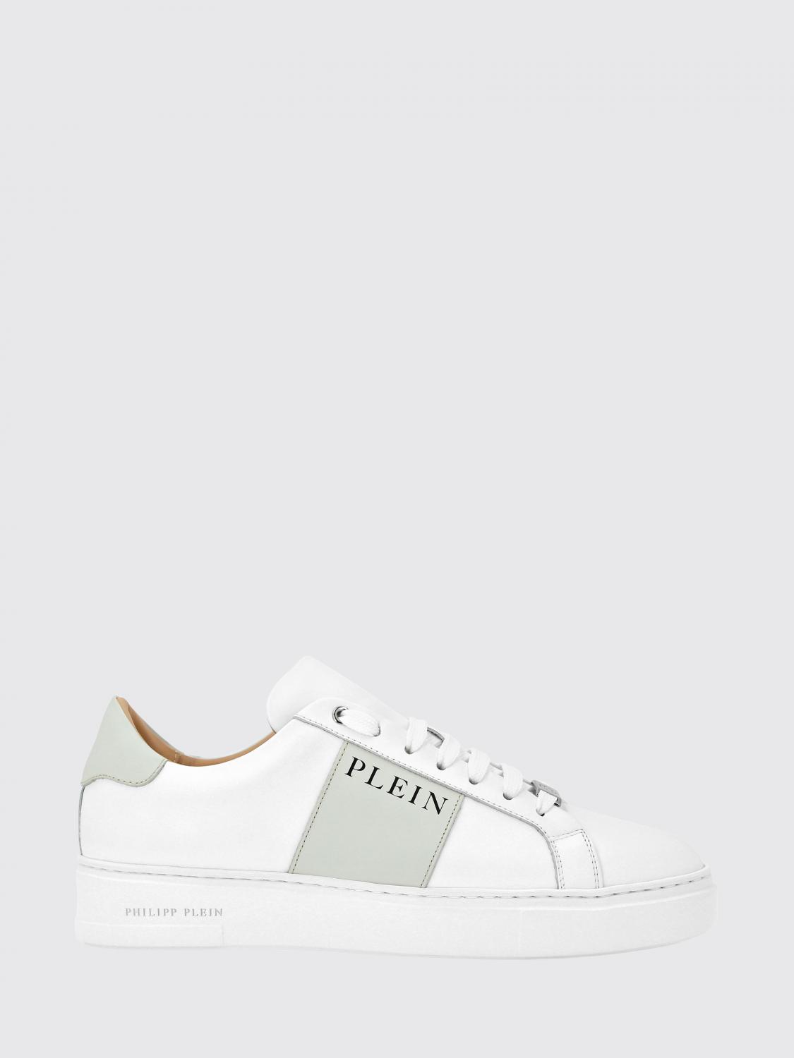PHILIPP PLEIN SNEAKERS: Low-Top-Sneaker Philipp Plein aus Glattleder mit kontrastierendem Logo-Print, Weiss 1 - Img 1