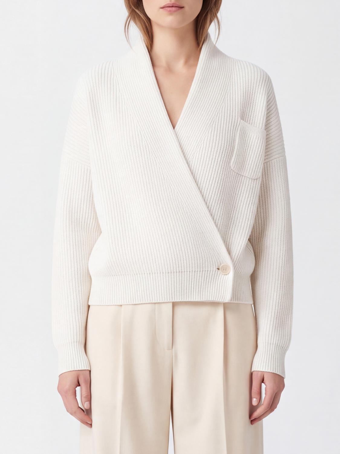 BRUNELLO CUCINELLI SWEATER: Brunello Cucinelli Wrap Cardigan in 100% Cashmere with a Shawl Collar, White - Img 1