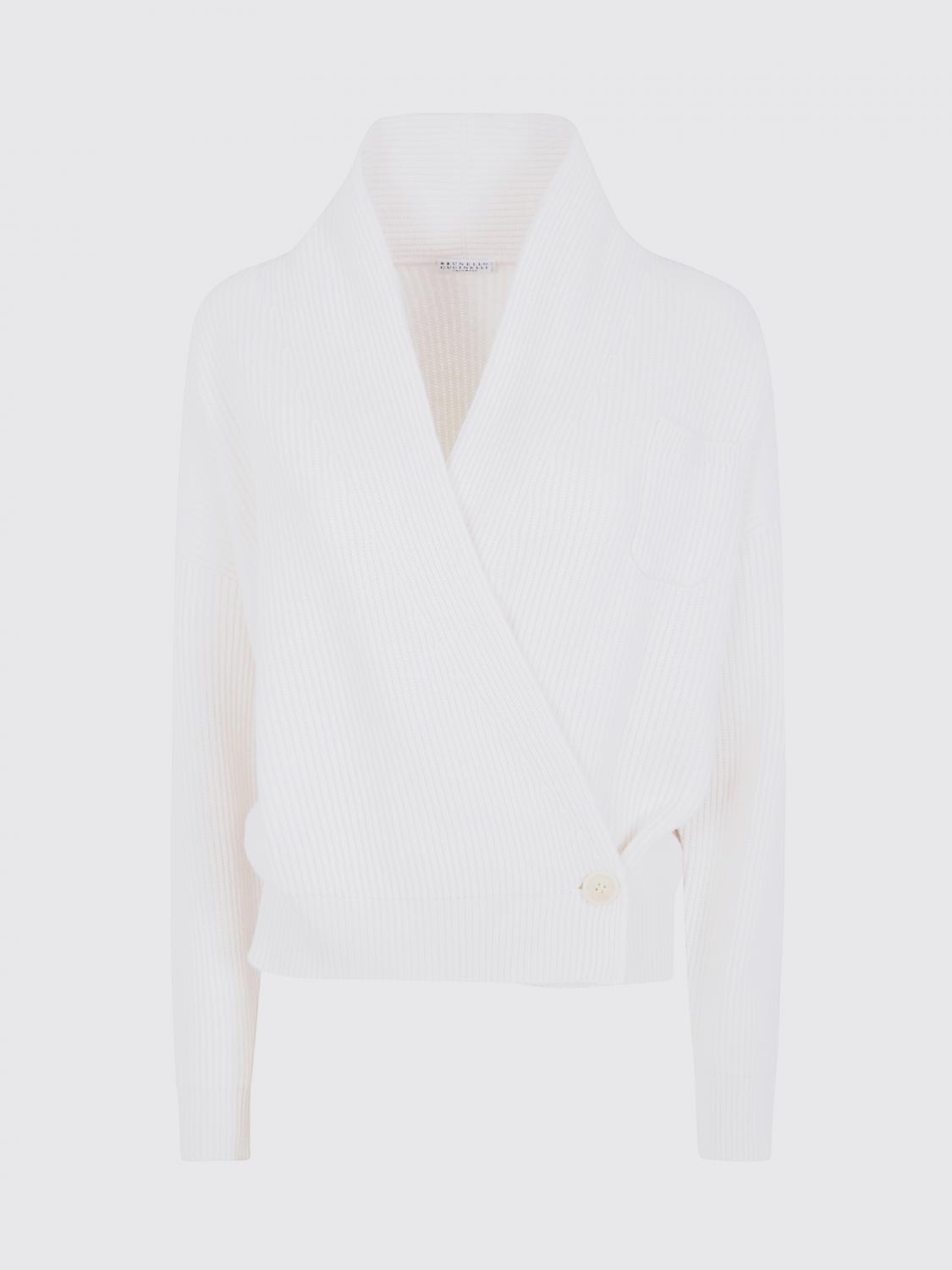 BRUNELLO CUCINELLI SWEATER: Brunello Cucinelli Wrap Cardigan in 100% Cashmere with a Shawl Collar, White - Img 2