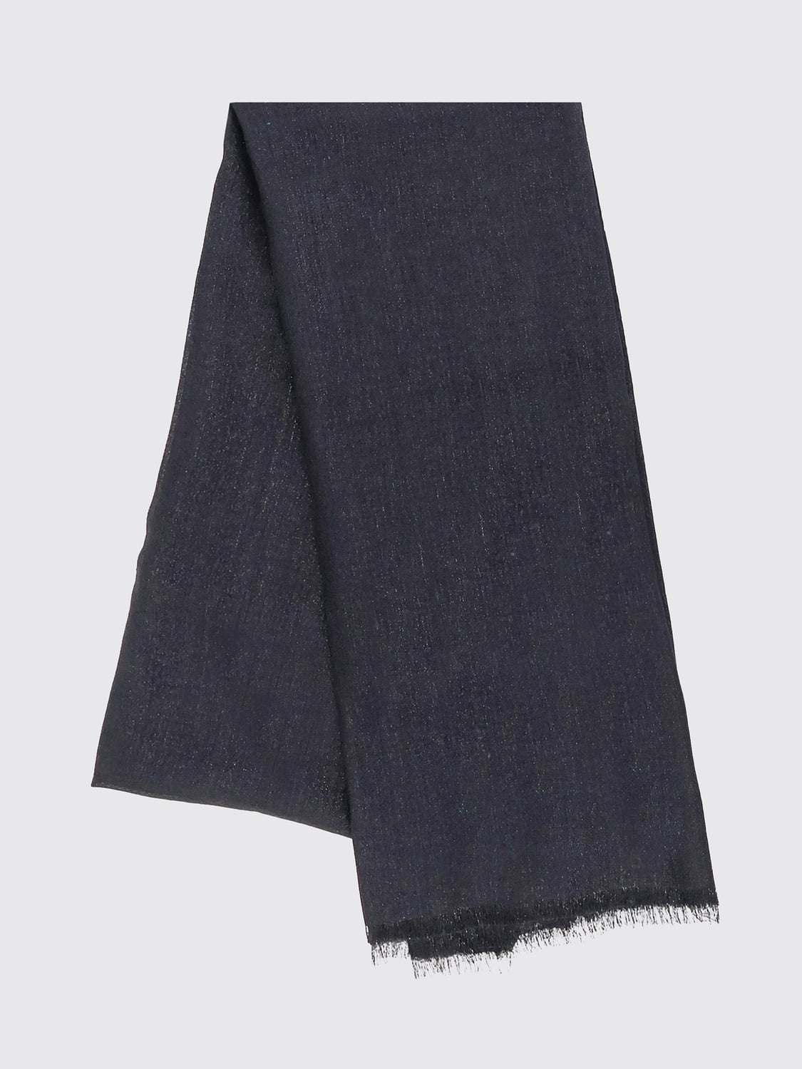 BRUNELLO CUCINELLI SCARF: Brunello Cucinelli Cashmere and Silk Blend Scarf with Fringed Edges, Black - Img 1