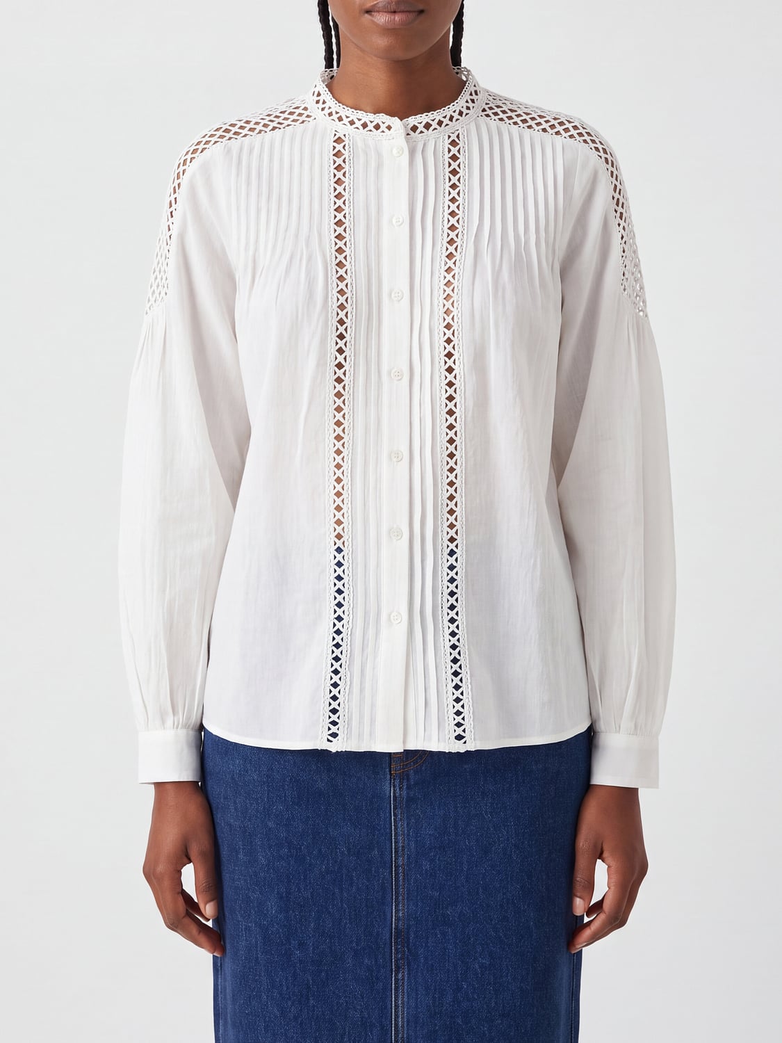 ISABEL MARANT ETOILE CAMICIA: Camicia Isabel Marant Etoile in misto lino con inserti in macramé, Bianco - Img 1