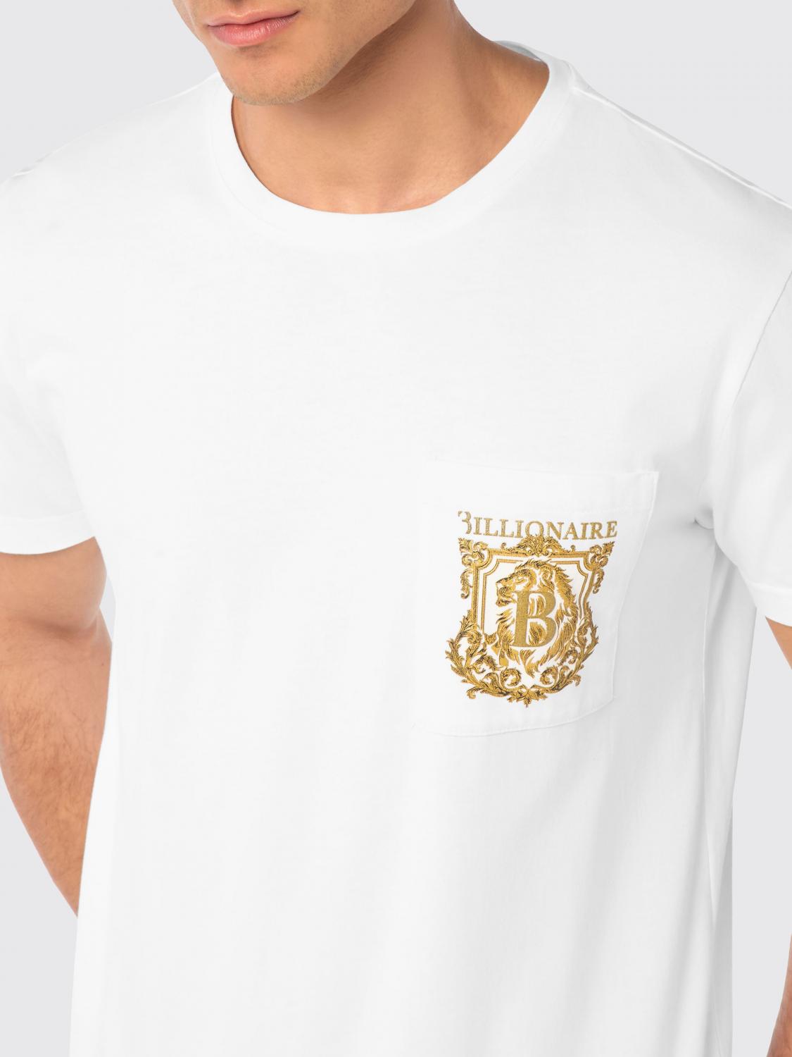 BILLIONAIRE T-SHIRT: Cotton Jersey T-shirt Billionaire with Contrast Logo and Pocket, White - Img 3