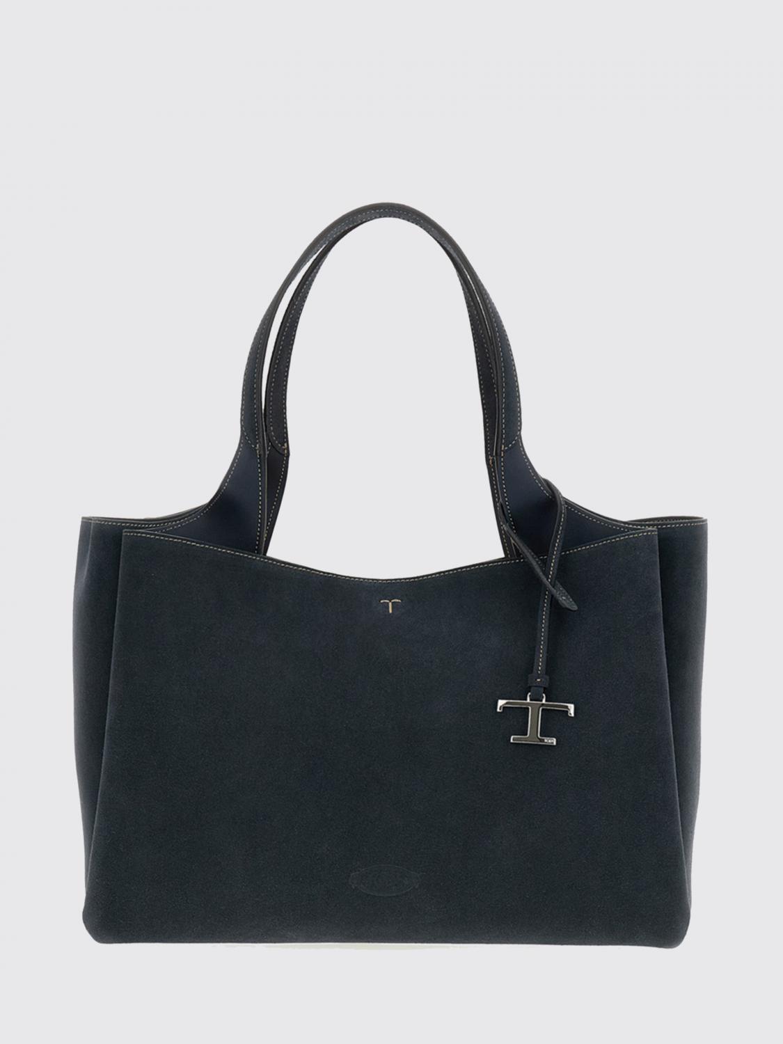 TOD'S BORSA A SPALLA: Borsa a spalla Tod's in pelle scamosciata con doppio manico e logo T Timeless, Blue - Img 1