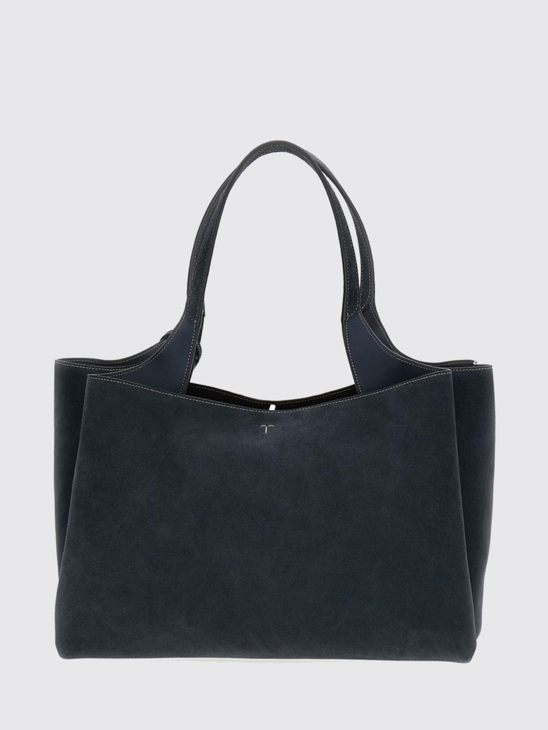 TOD'S BORSA A SPALLA: Borsa a spalla Tod's in pelle scamosciata con doppio manico e logo T Timeless, Blue - Img 2
