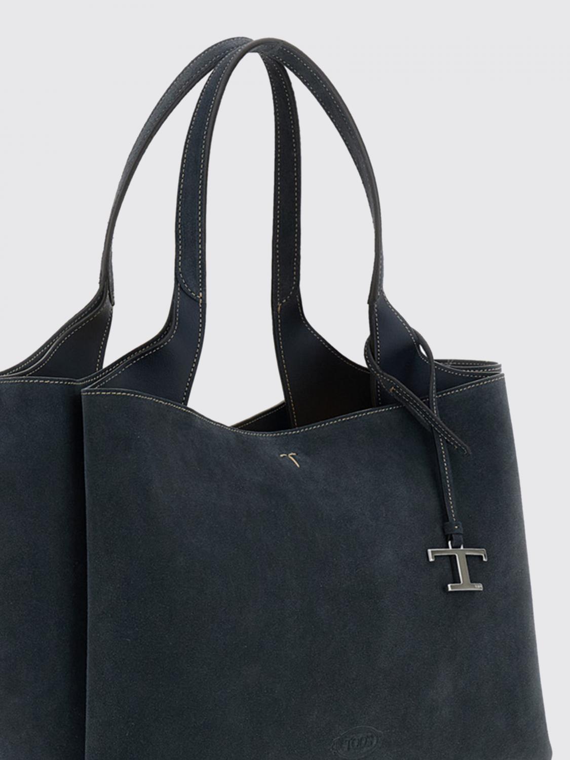 TOD'S BORSA A SPALLA: Borsa a spalla Tod's in pelle scamosciata con doppio manico e logo T Timeless, Blue - Img 3