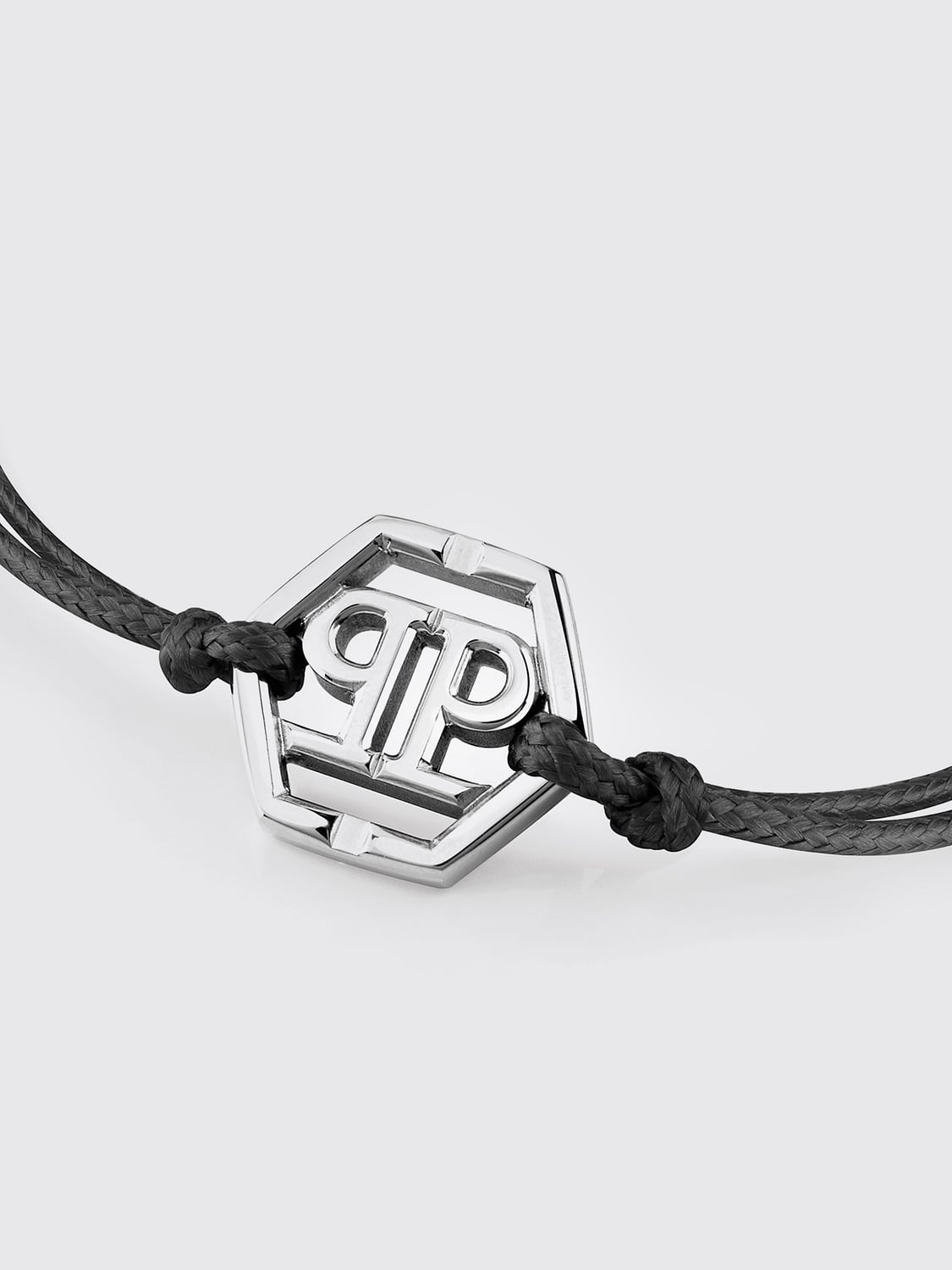 PHILIPP PLEIN GIOIELLO: Bracciale Friendship Philipp Plein in cotone e acciaio con logo Hexagon, Nero - Img 2