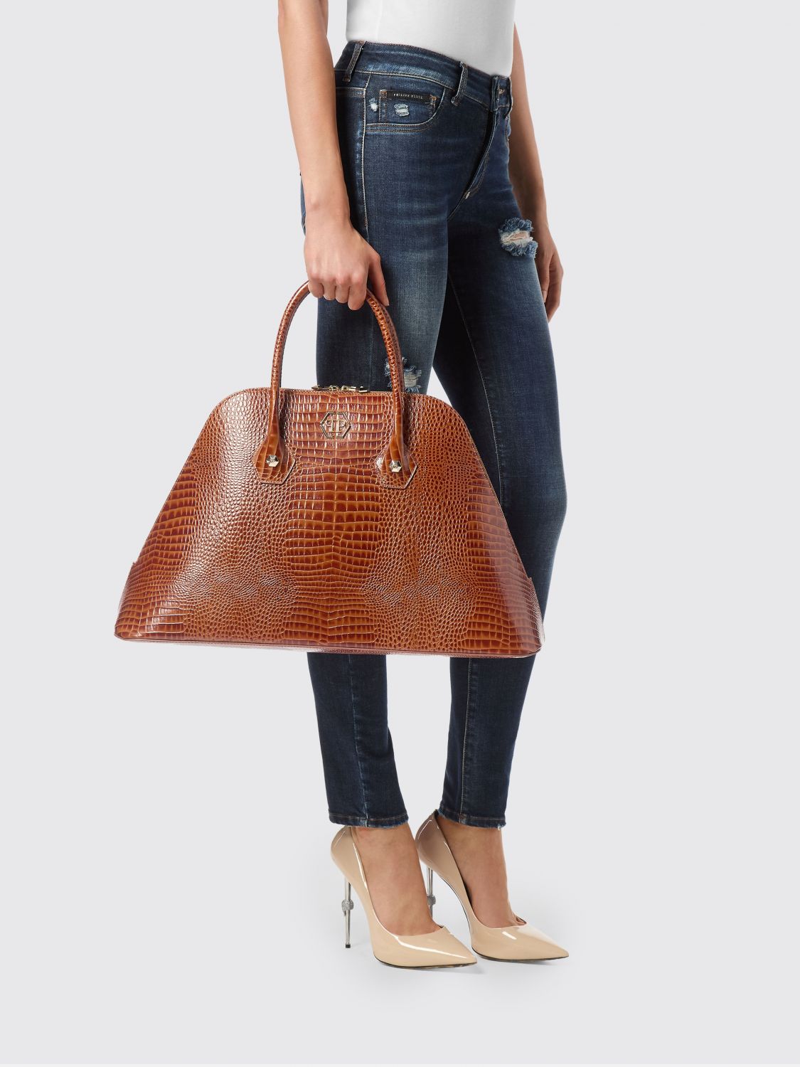 PHILIPP PLEIN BORSA A SPALLA: Borsa a spalla donna Philipp Plein, Marrone - Img 2