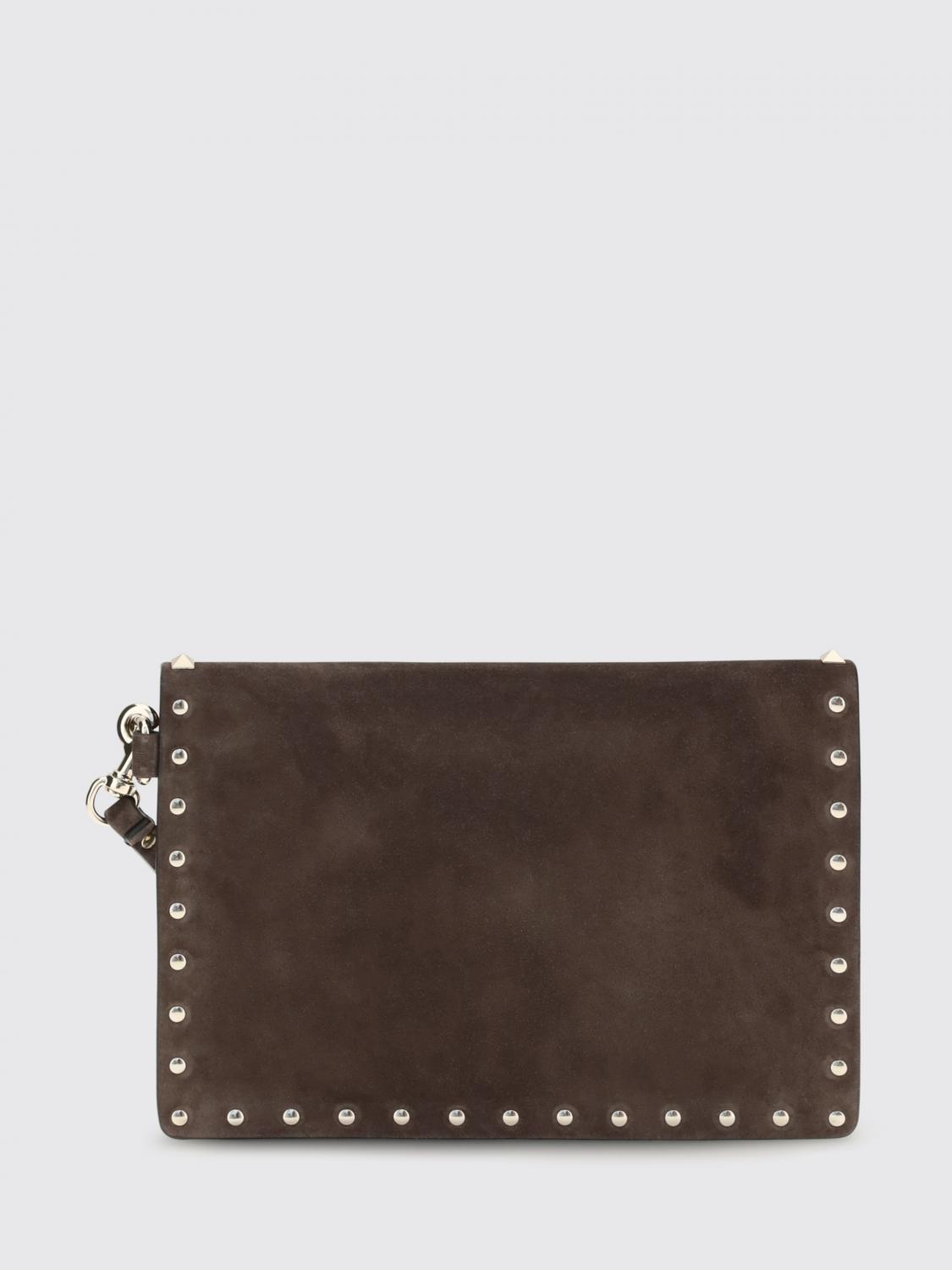 VALENTINO GARAVANI CLUTCH: Clutch Rockstud Valentino Garavani in camoscio con borchie e manico da polso, Marrone - Img 2