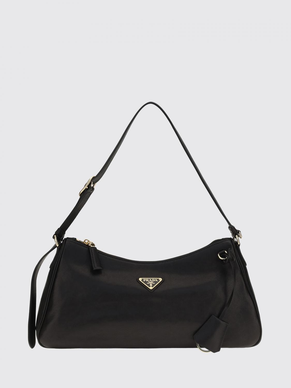 PRADA BORSA A SPALLA: Borsa a spalla in pelle Prada, Nero - Img 1