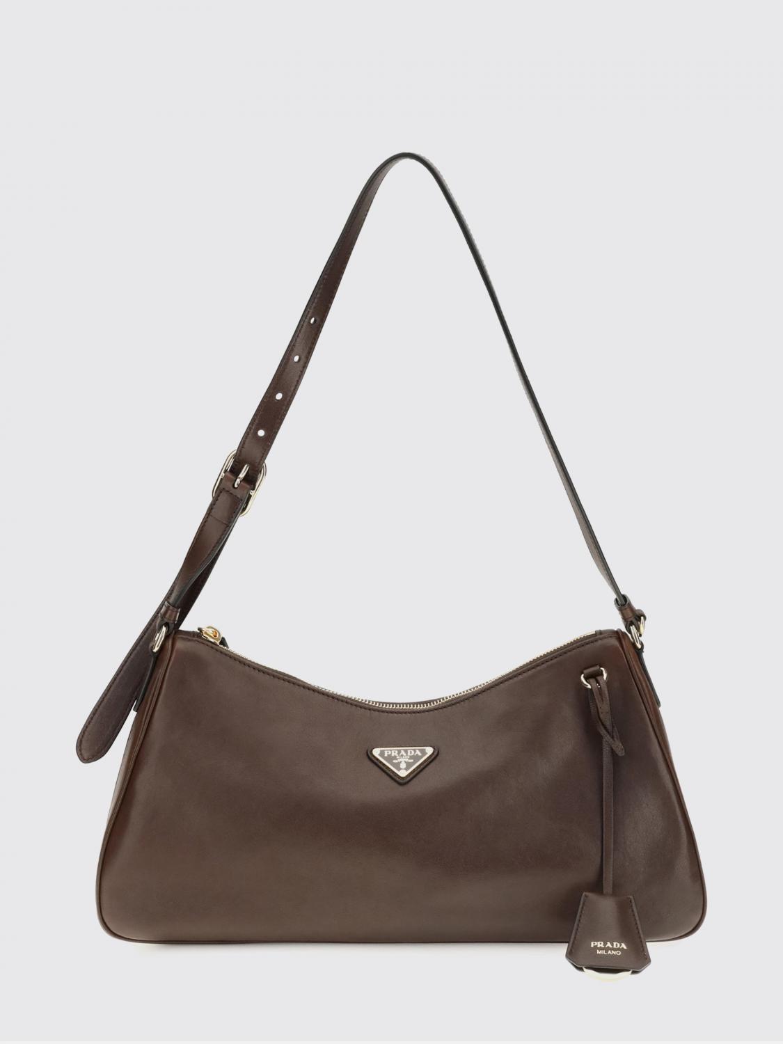 PRADA BORSA A SPALLA: Borsa a spalla in pelle Prada, Bruciato - Img 1