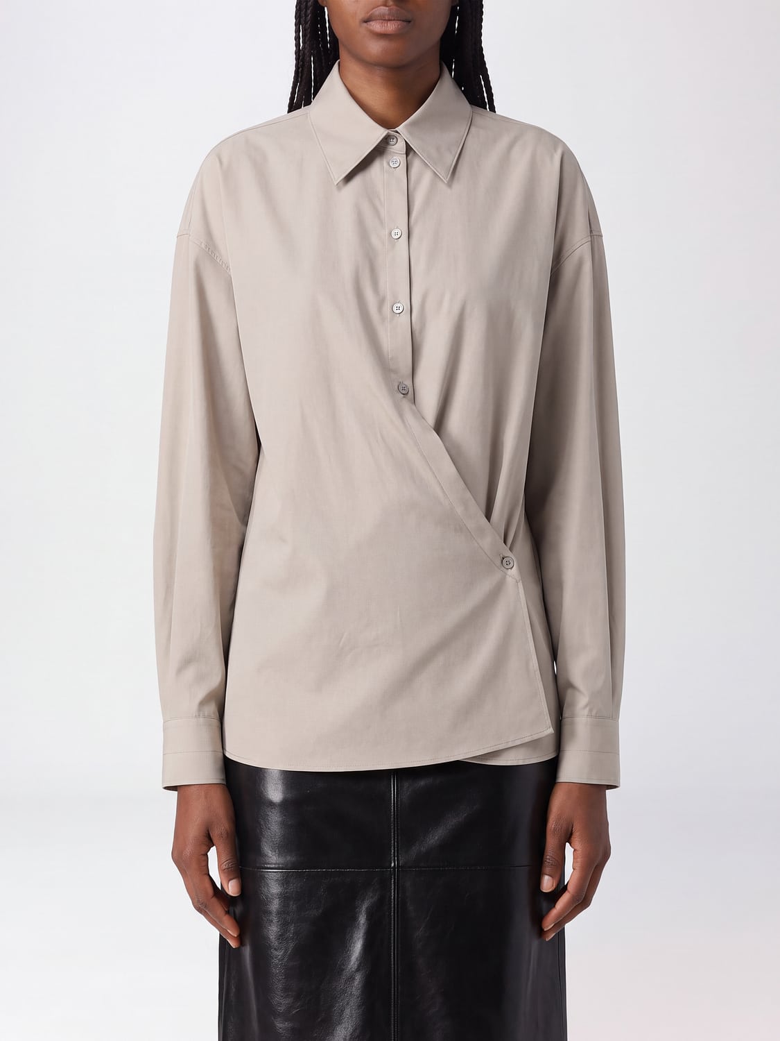 LEMAIRE HEMDBLUSE: Lemaire Asymmetrisches Hemd aus Baumwoll-Seiden-Mischung mit dezentralem Verschluss, Cream - Img 1