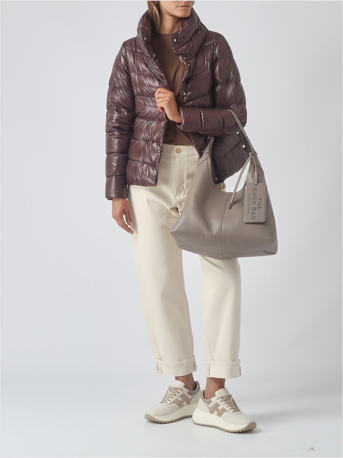HERNO CHAQUETA: Plumífero corto Herno de nailon ultraligero acolchado con cuello alto y cordón, Marrón Oscuro - Img 2