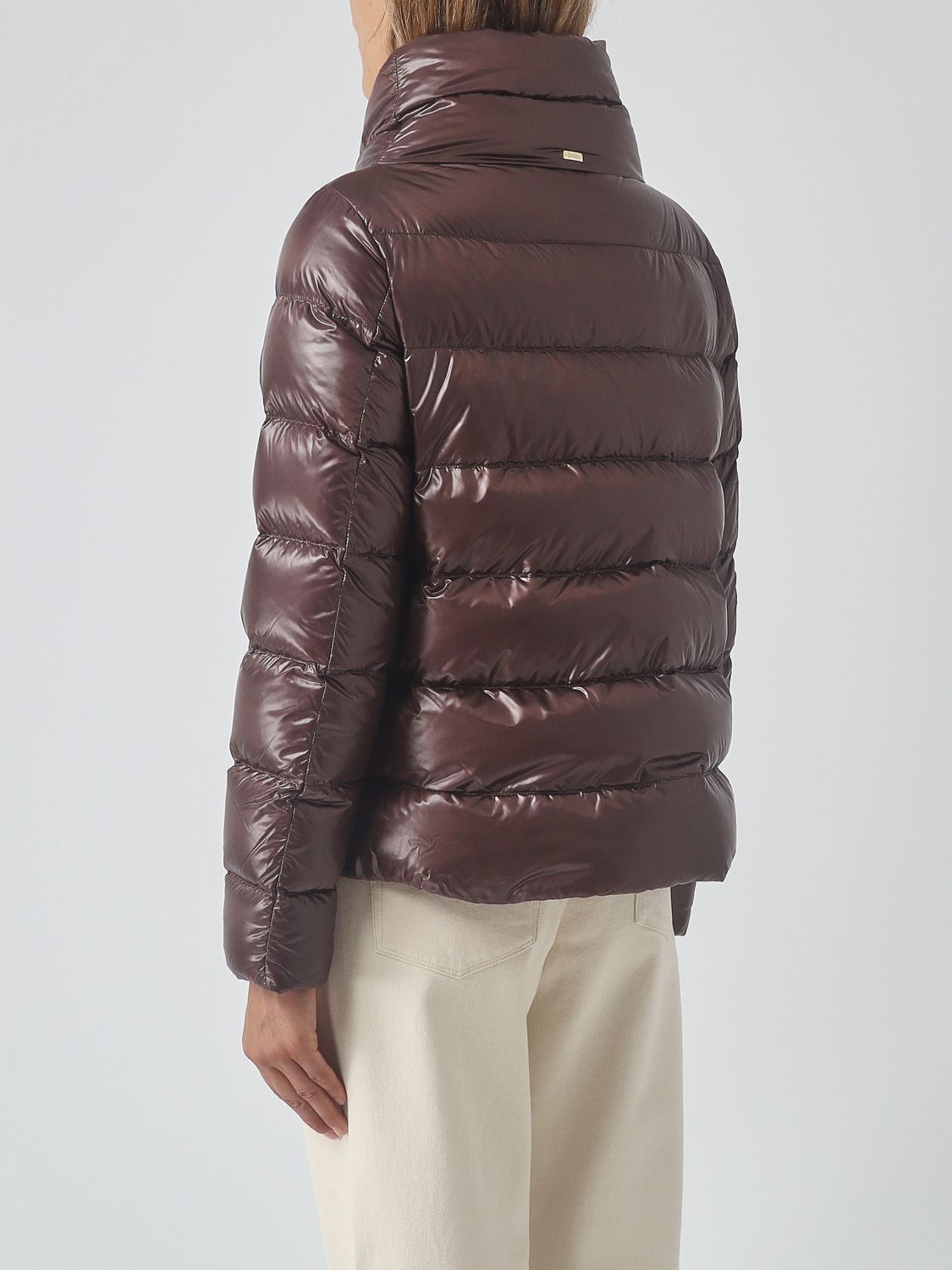 HERNO CHAQUETA: Plumífero corto Herno de nailon ultraligero acolchado con cuello alto y cordón, Marrón Oscuro - Img 3