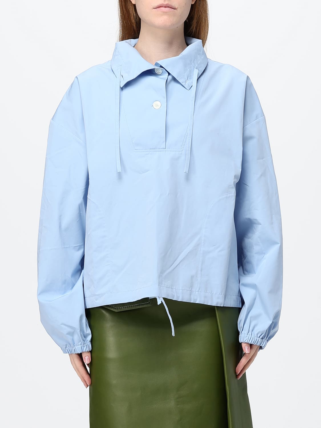 MARNI CAMISA: Blusa relaxed fit de algodón Marni con hombros caídos y bajo con cordón, Azul Claro - Img 1