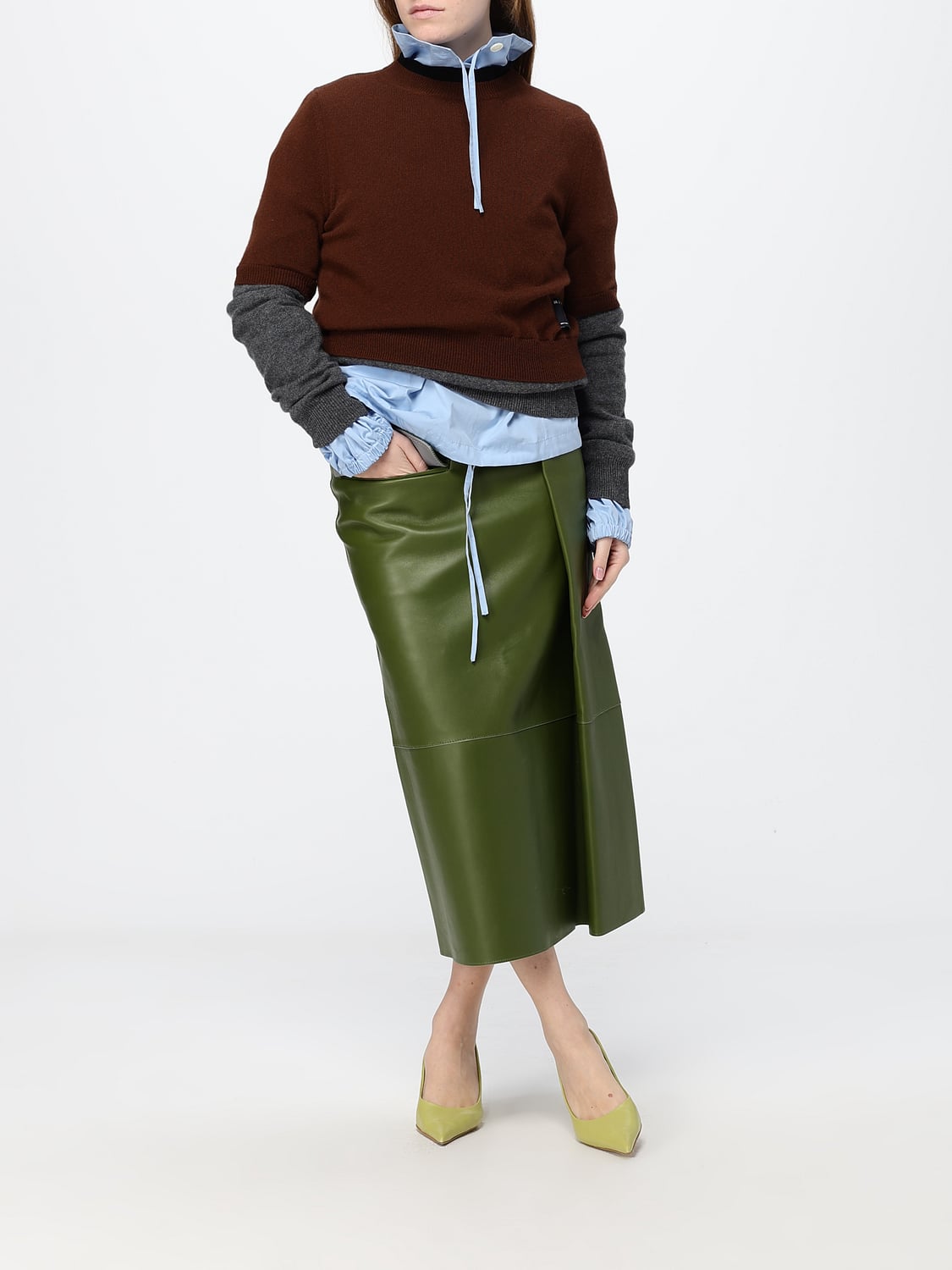 MARNI CAMISA: Blusa relaxed fit de algodón Marni con hombros caídos y bajo con cordón, Azul Claro - Img 2