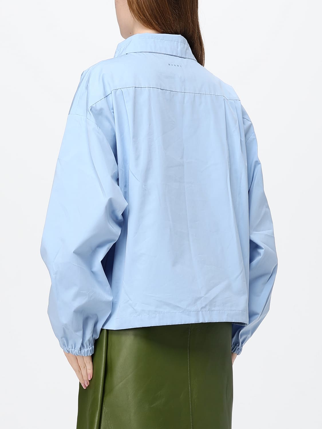 MARNI CAMISA: Blusa relaxed fit de algodón Marni con hombros caídos y bajo con cordón, Azul Claro - Img 3