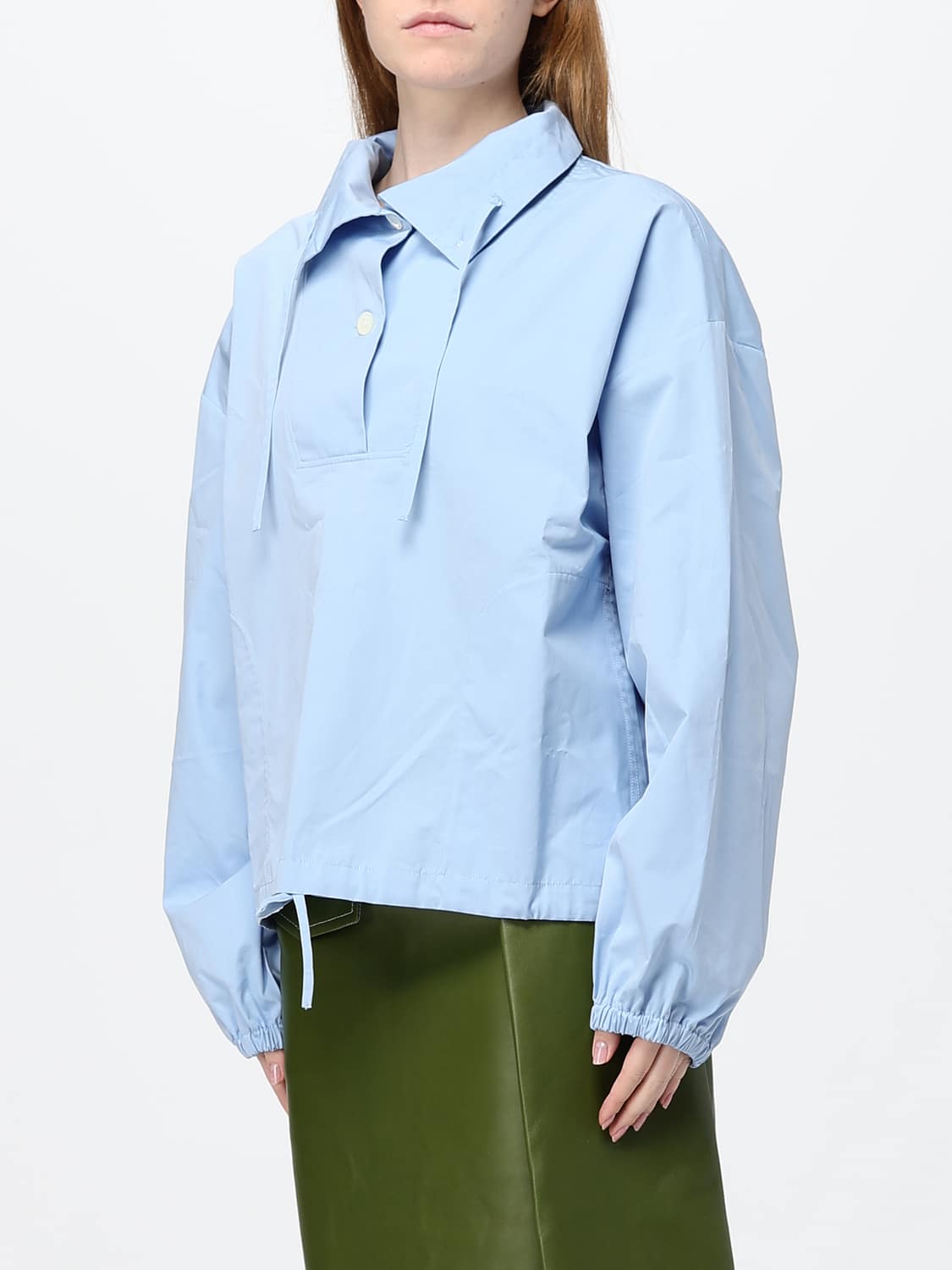 MARNI CAMISA: Blusa relaxed fit de algodón Marni con hombros caídos y bajo con cordón, Azul Claro - Img 4