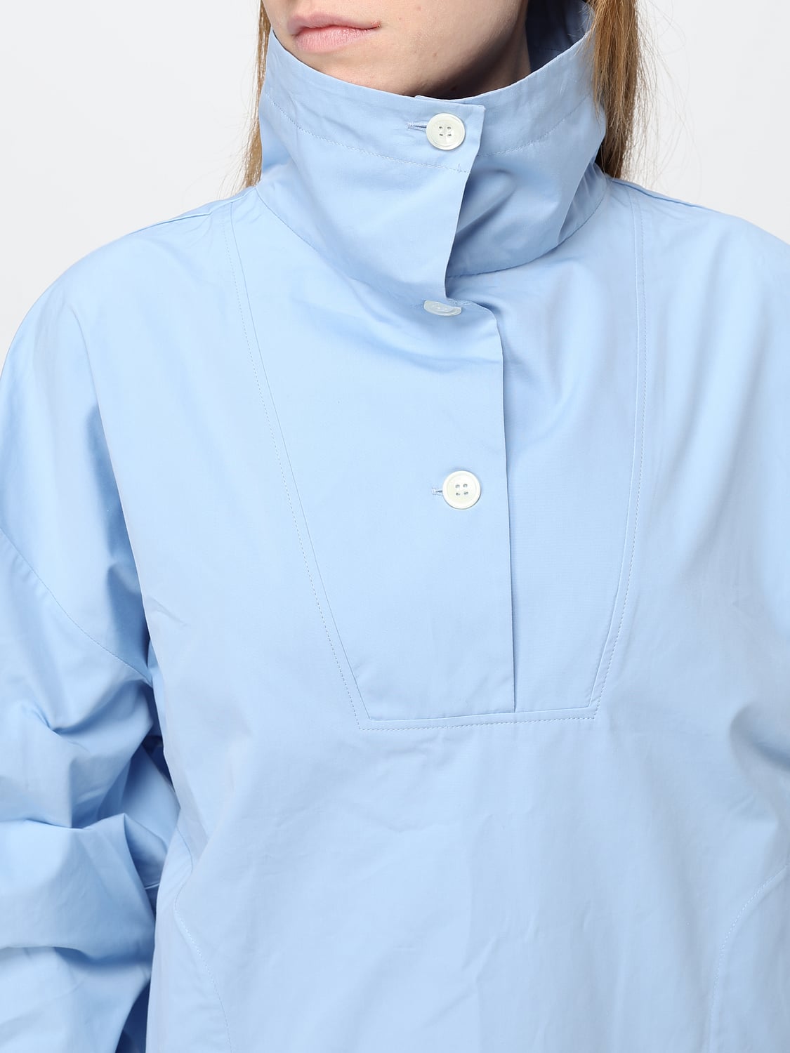 MARNI CAMISA: Blusa relaxed fit de algodón Marni con hombros caídos y bajo con cordón, Azul Claro - Img 5