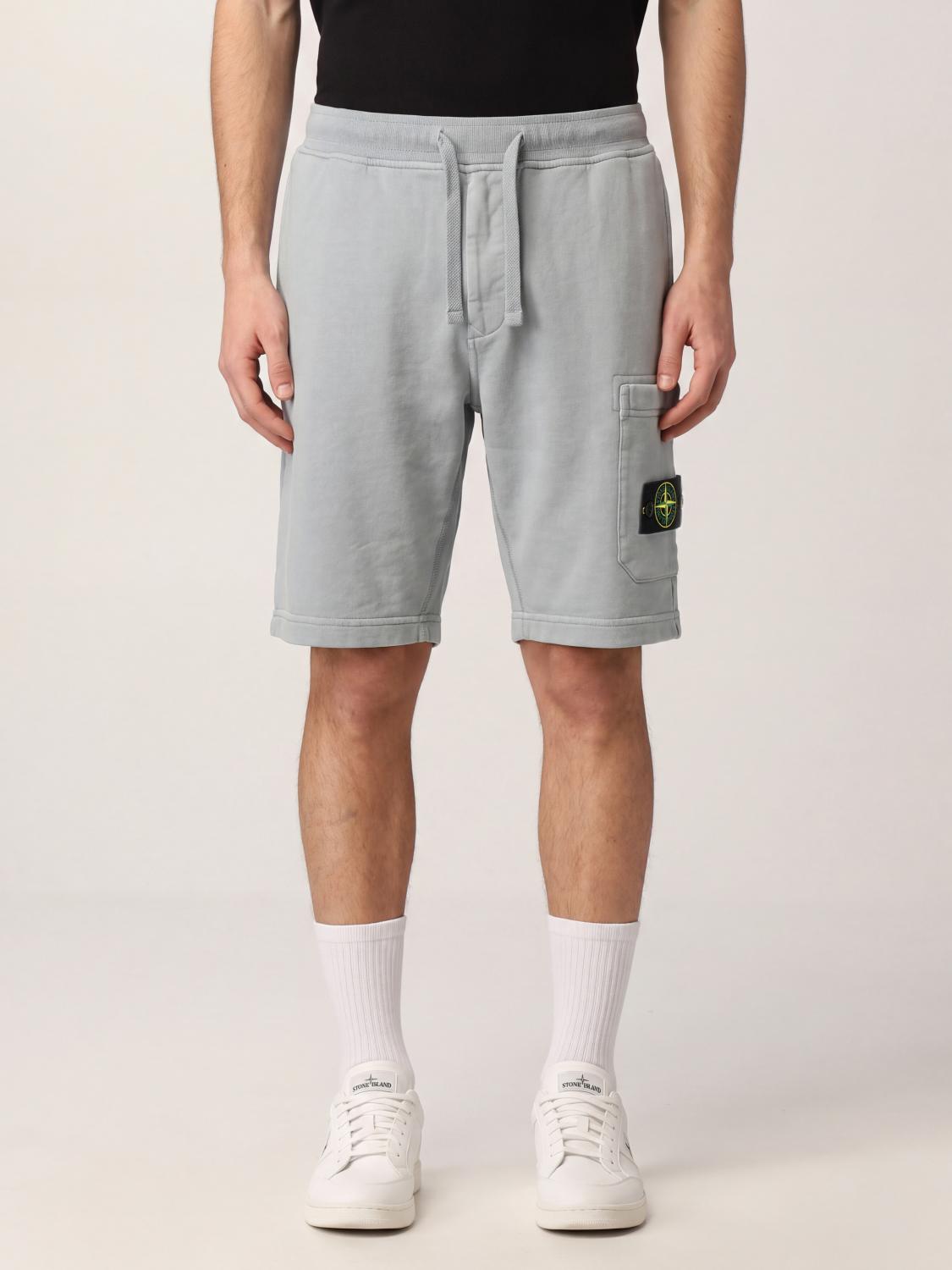 STONE ISLAND SHORTS: Stone Island Cotton Cargo Shorts with Compass Logo Patch and Drawstring, Grey - Img 1
