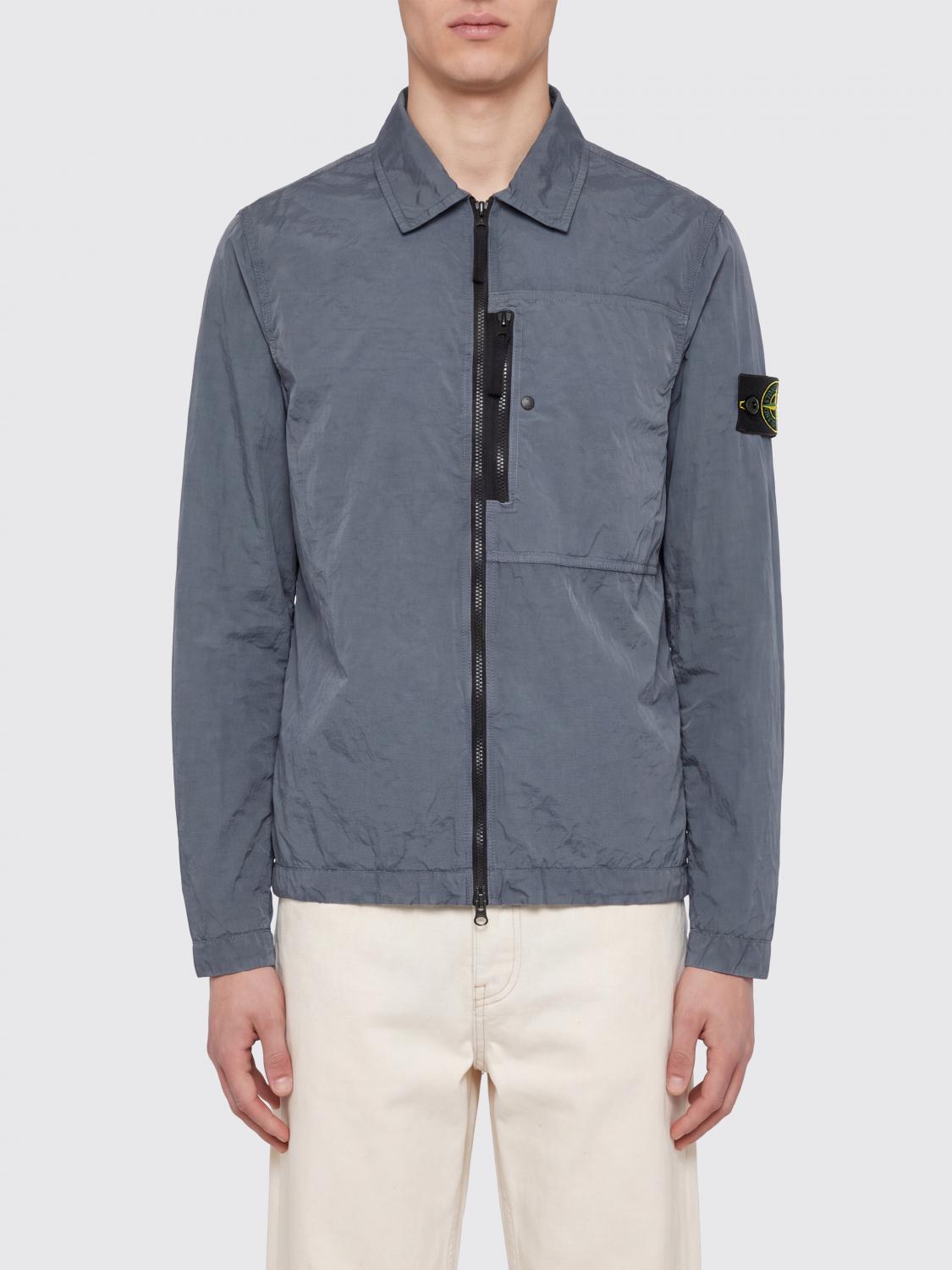 STONE ISLAND GIACCA: Giacca camicia Stone Island in nylon riciclato Econyl® con zip e logo, Grigio - Img 1