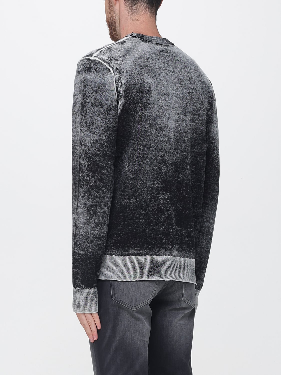 DIESEL PULL: Pull à col rond en coton Diesel avec poignets et ourlet côtelés, Noir - Img 2