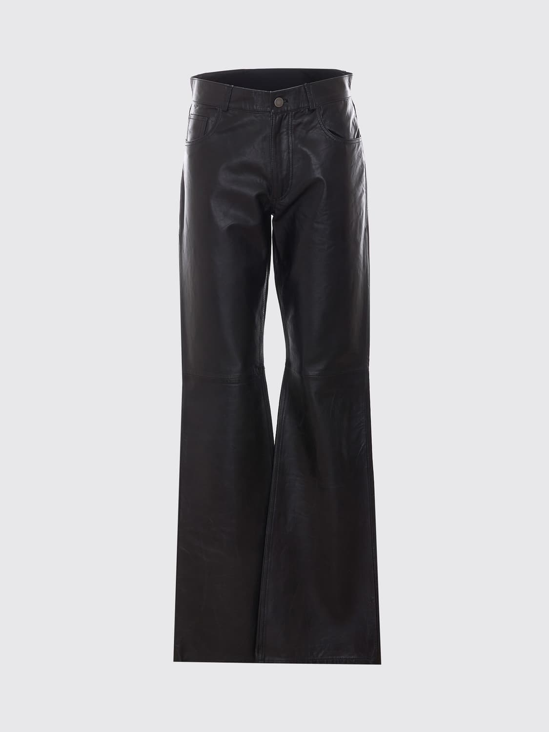 HAIKURE PANTS: Haikure Flora Mid-Rise Flared Calfskin Leather Trousers, Black - Img 2