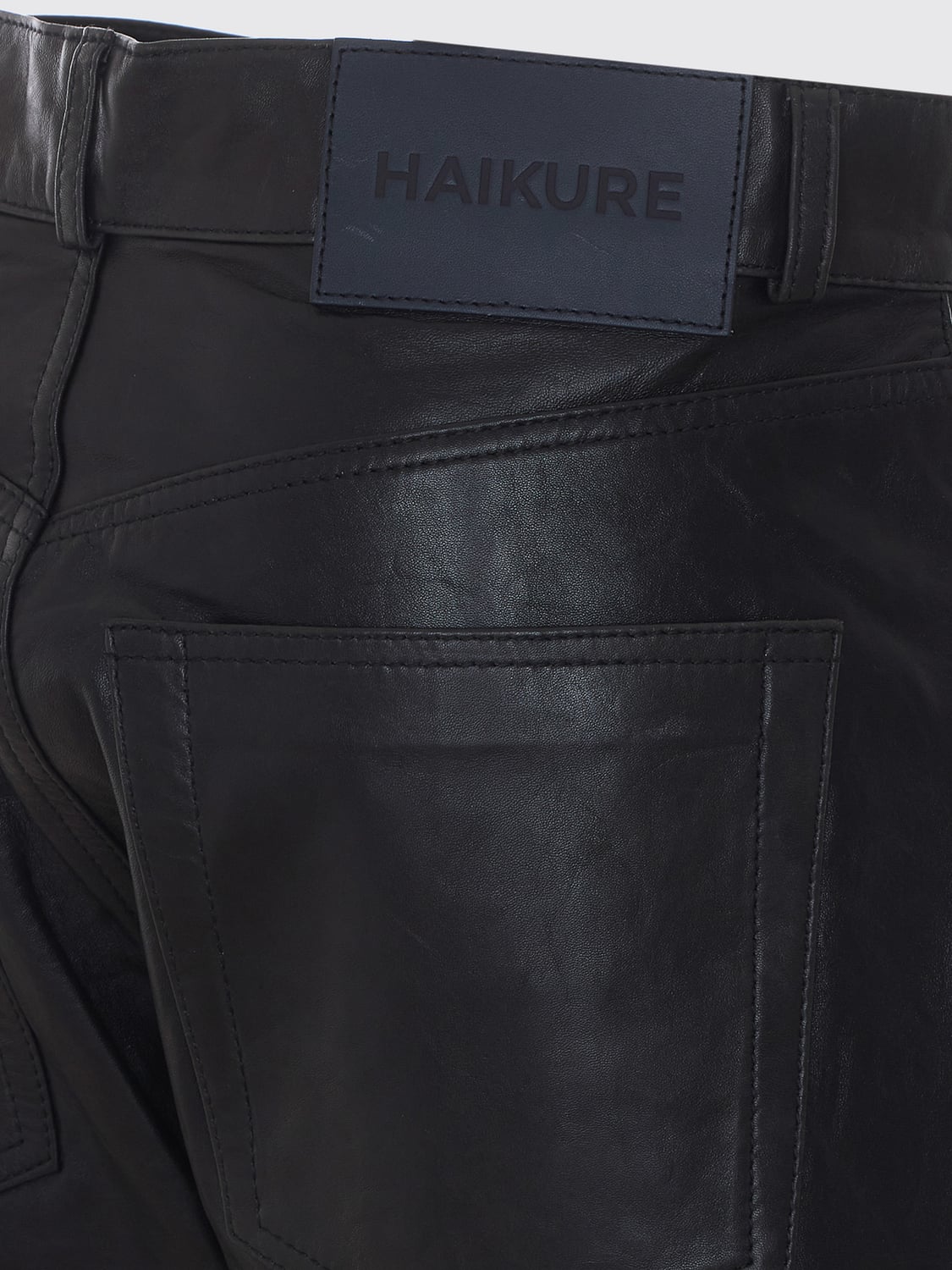 HAIKURE PANTS: Haikure Flora Mid-Rise Flared Calfskin Leather Trousers, Black - Img 4