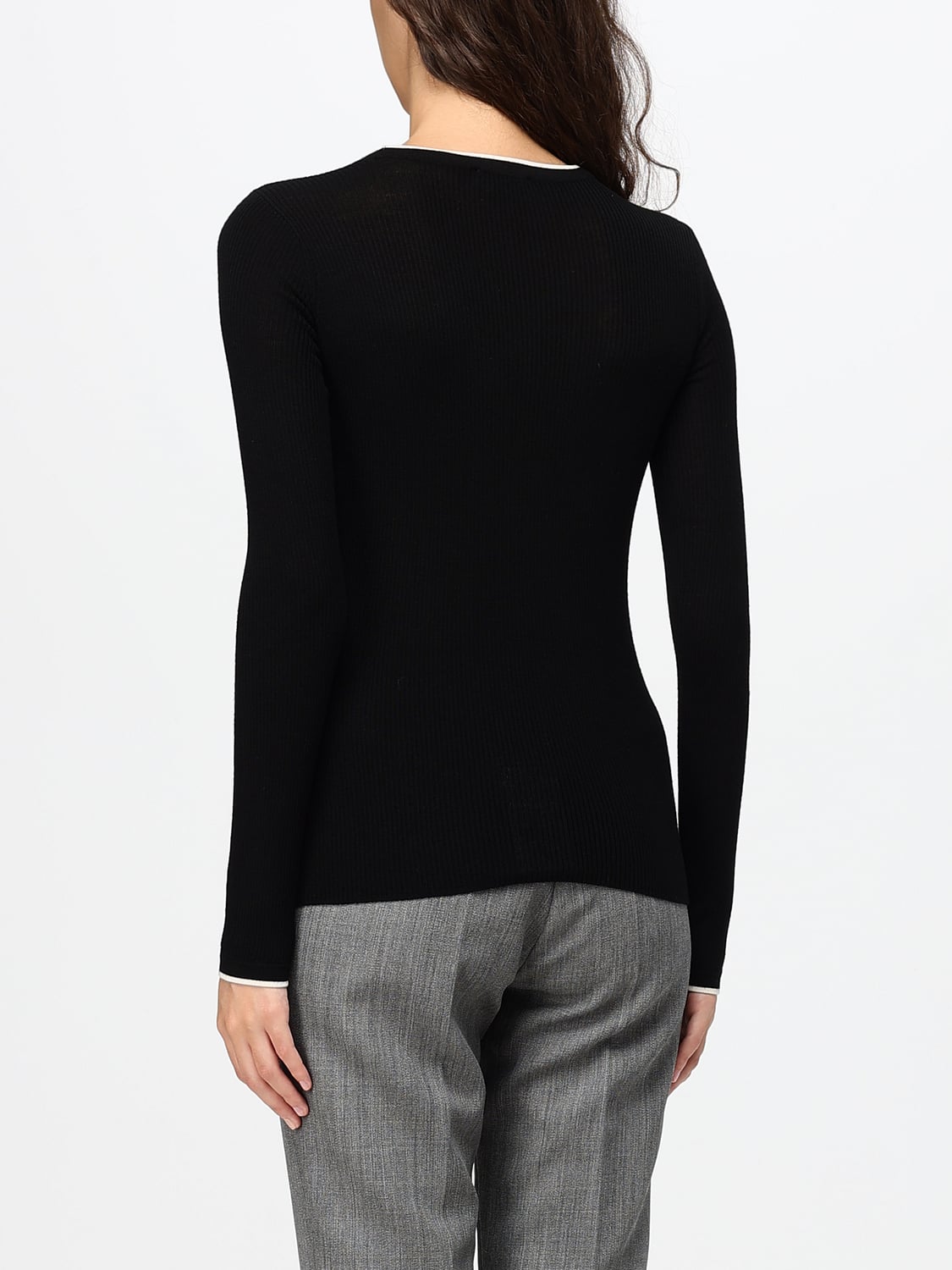 ELISABETTA FRANCHI JERSEY: Cárdigan Elisabetta Franchi de lana slim fit con ribetes y logo en contraste, Negro 1 - Img 2