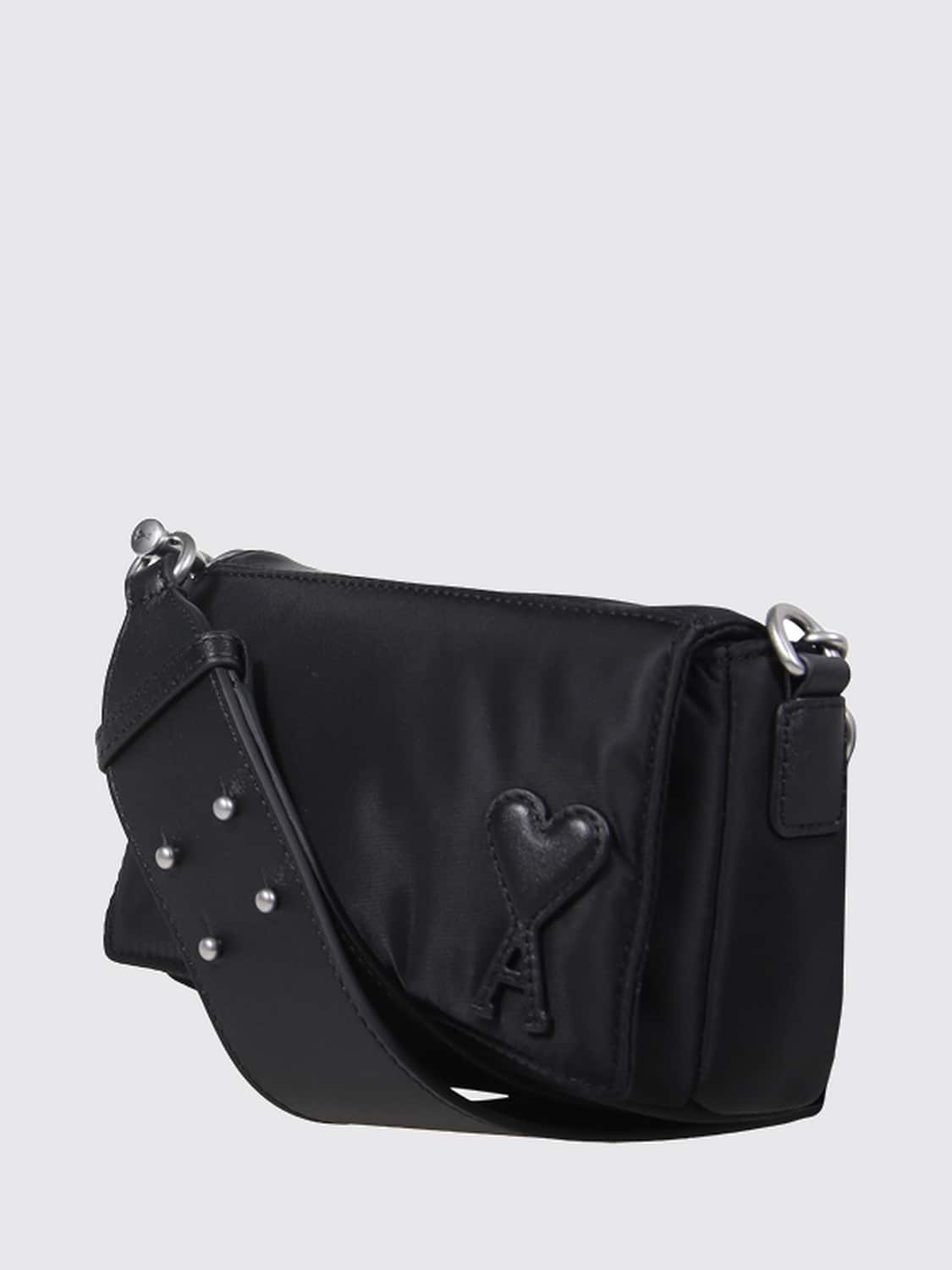 AMI PARIS UMHÄNGETASCHE: Nylon-Umhängetasche von Ami Paris mit Patte und Ton-in-Ton-Logo, Schwarz - Img 3