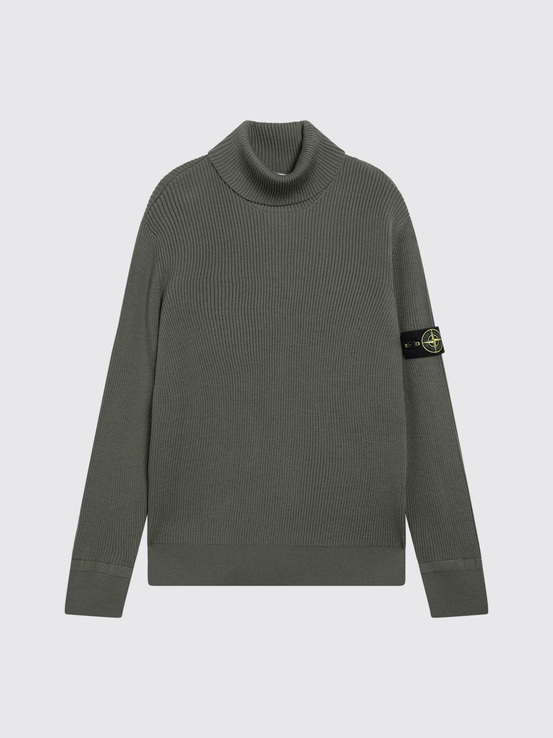 STONE ISLAND PULLOVER: Schmal geschnittener Stone Island Woll-Rollkragenpullover mit Compass-Logo, Military - Img 2