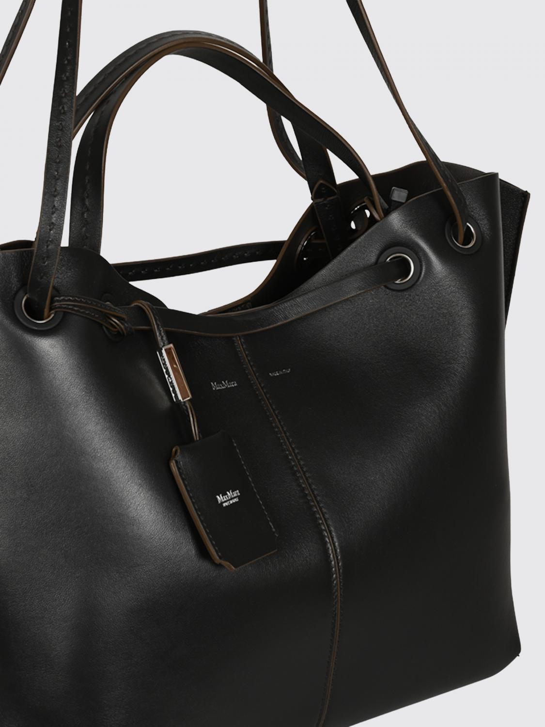 MAX MARA BORSA A SPALLA: Borsa a spalla Max Mara in pelle liscia con charm logato, Naturale - Img 3