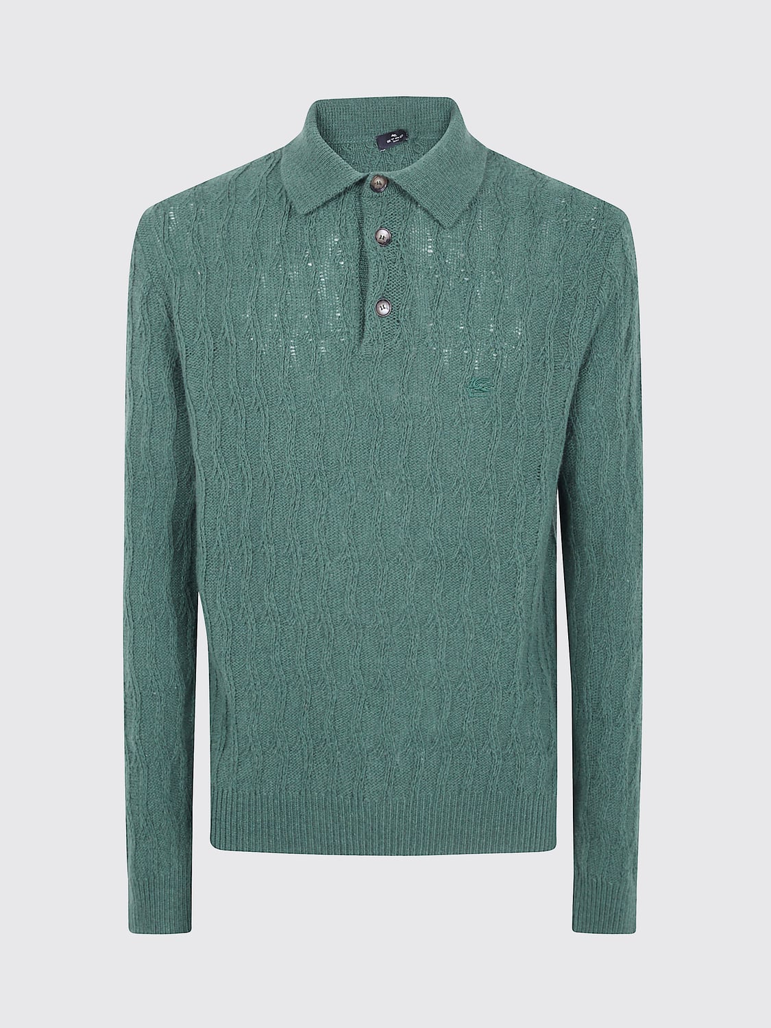 ETRO POLO: Etro Langärmeliges Strickpolo aus 100% Kaschmir mit 3-Knopf-Leiste, Grün - Img 2