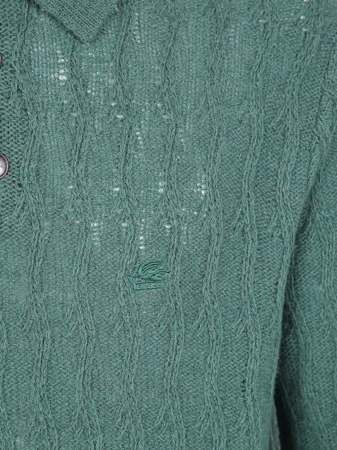 ETRO POLO: Etro Langärmeliges Strickpolo aus 100% Kaschmir mit 3-Knopf-Leiste, Grün - Img 4