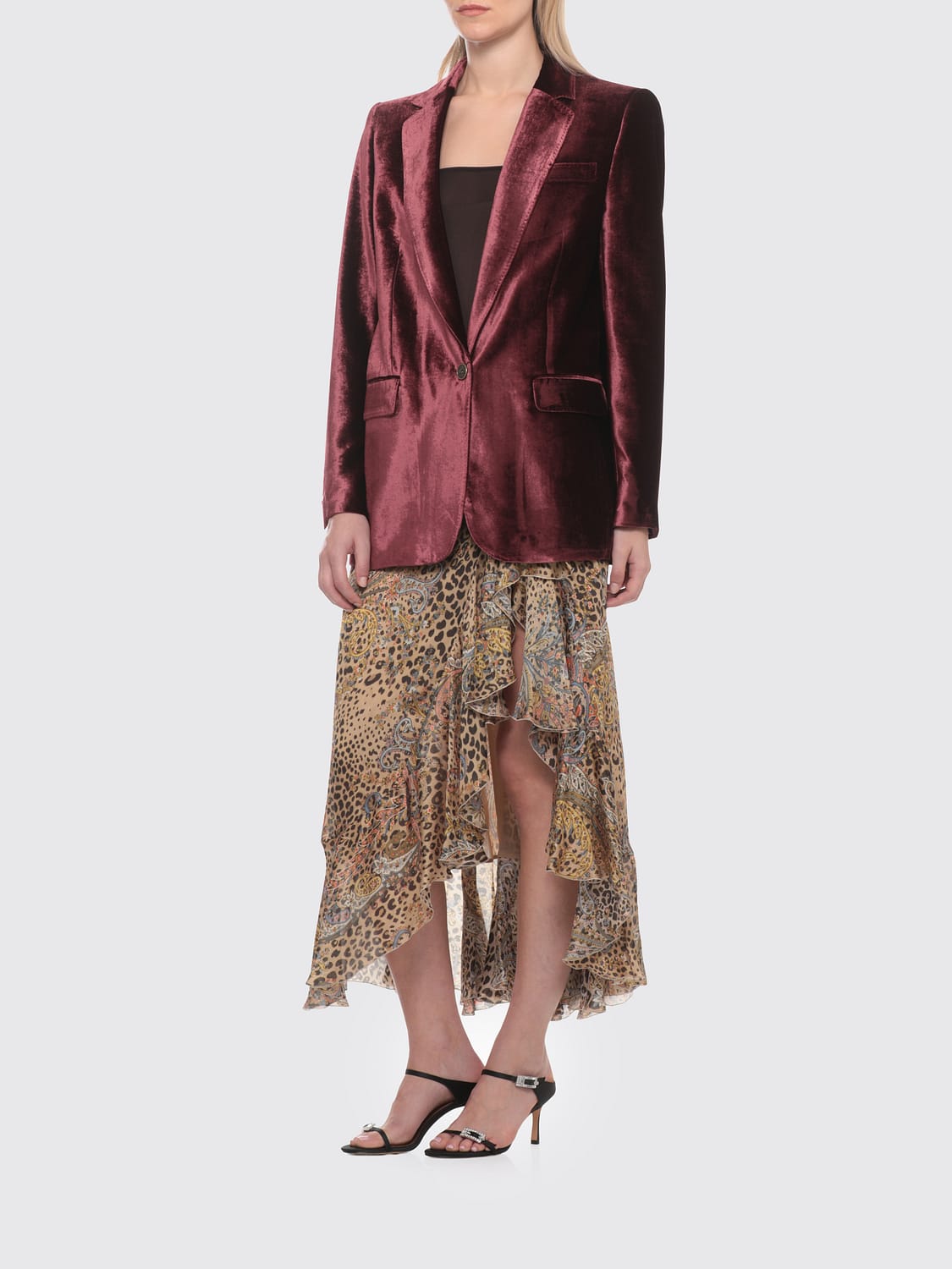 ETRO JACKET: Single-Breasted Viscose and Silk Velvet Blazer Etro with Peaked Lapels, Burgundy - Img 2