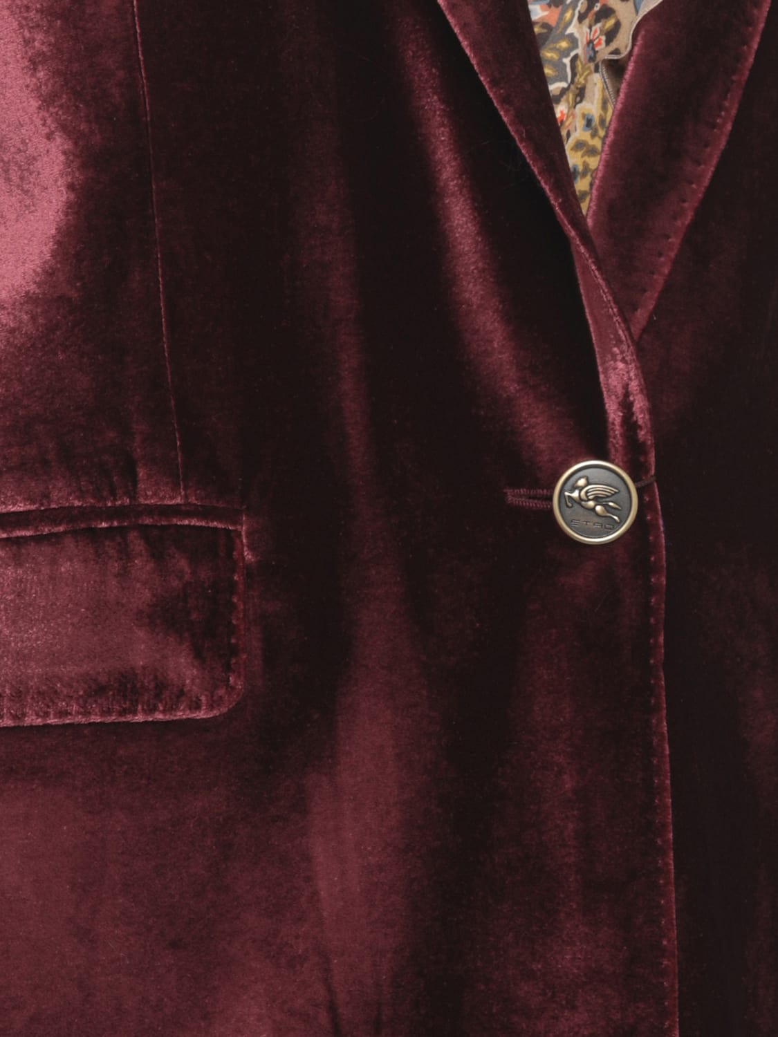 ETRO JACKET: Single-Breasted Viscose and Silk Velvet Blazer Etro with Peaked Lapels, Burgundy - Img 4