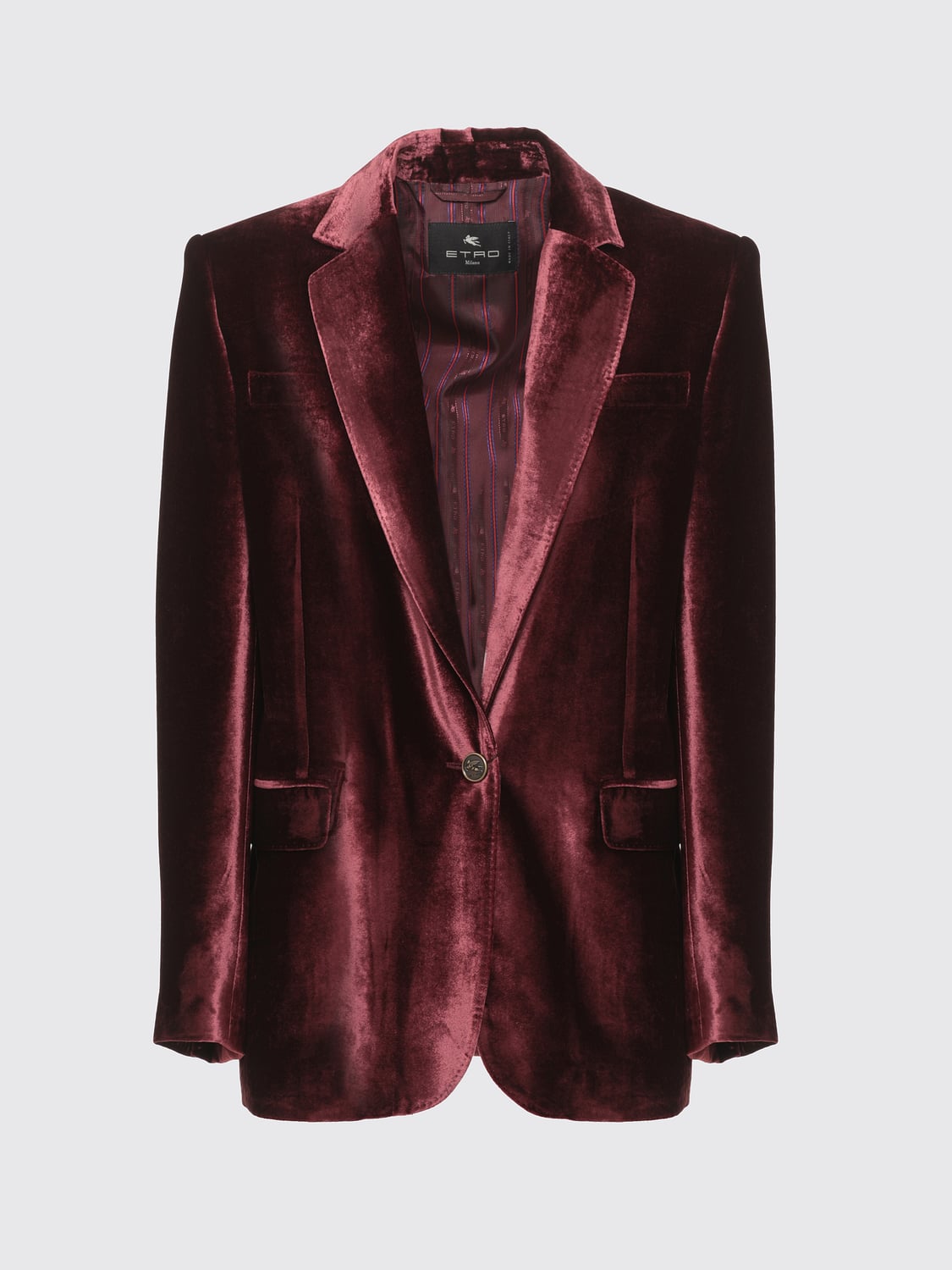 ETRO JACKET: Single-Breasted Viscose and Silk Velvet Blazer Etro with Peaked Lapels, Burgundy - Img 5
